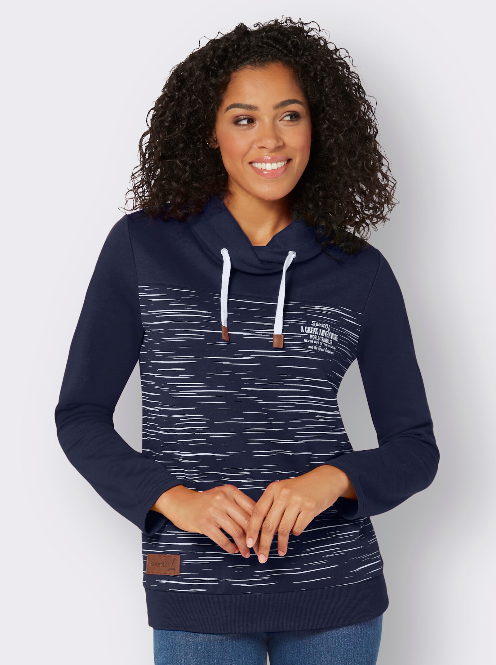 Sweatshirt aus innen angerautem Baumwoll-Mix - marine-bedruckt