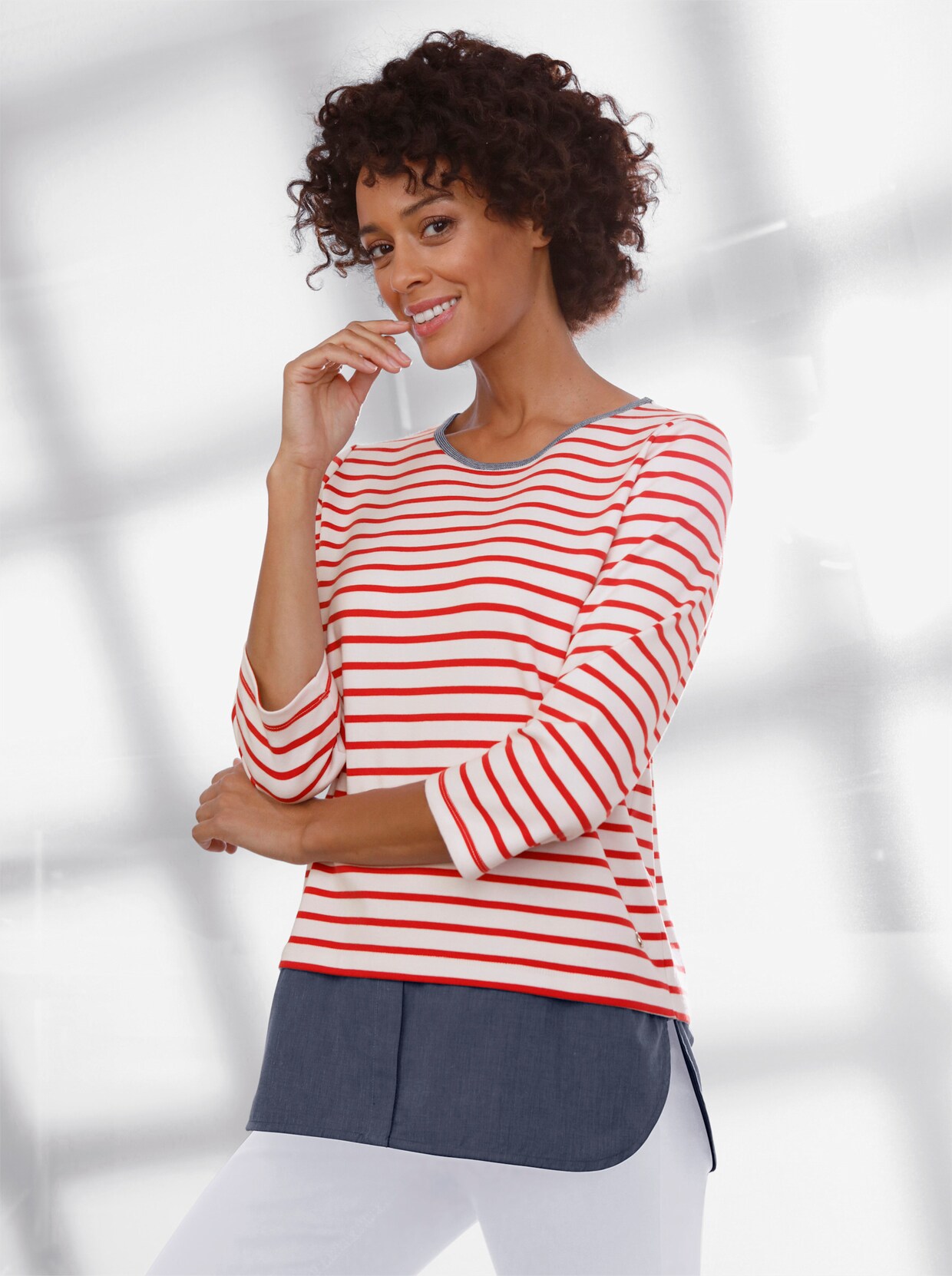 CREATION L PREMIUM Shirt van lyocell en katoen - wit/rood gestreept