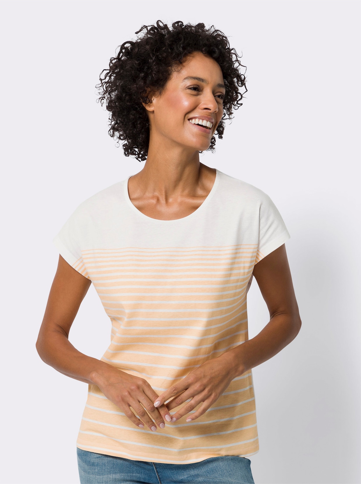 Shirt met ronde hals - ecru/apricot bedrukt