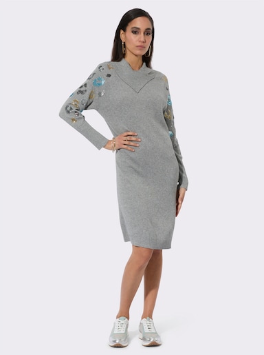 Strickkleid - steingrau-meliert