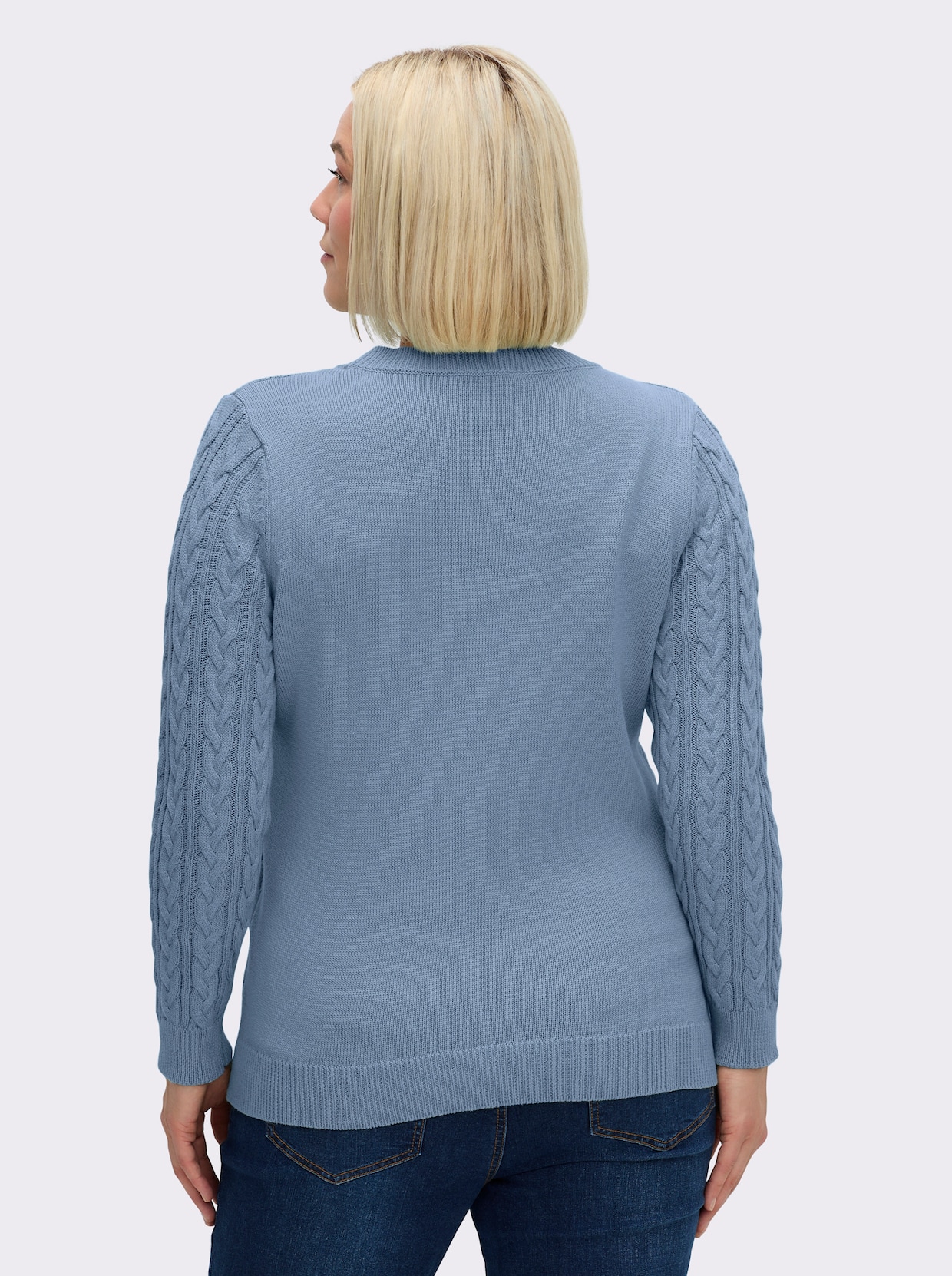 Strickpullover mit Zopfmuster - taubenblau