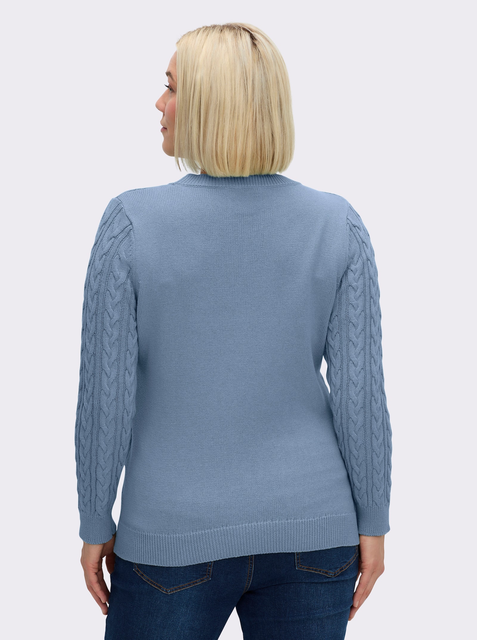 Strickpullover mit Zopfmuster - taubenblau