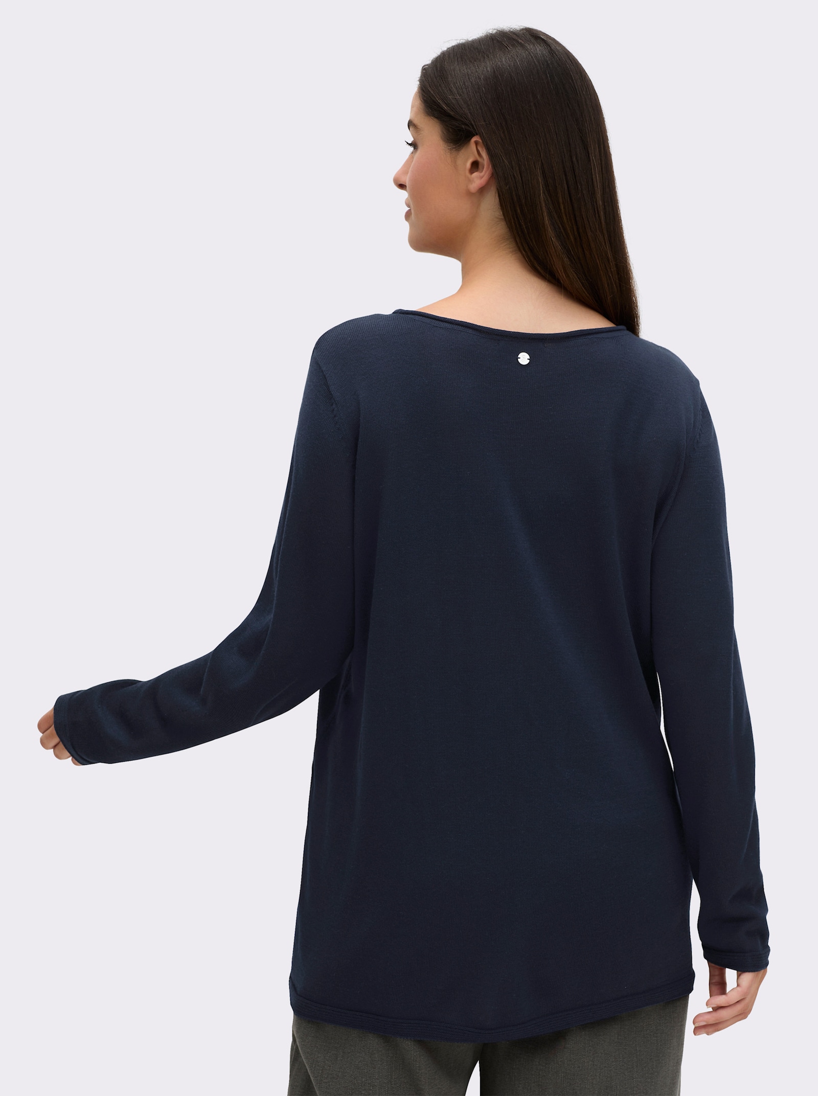 sheego Longpullover mit Leinenanteil - tiefblau