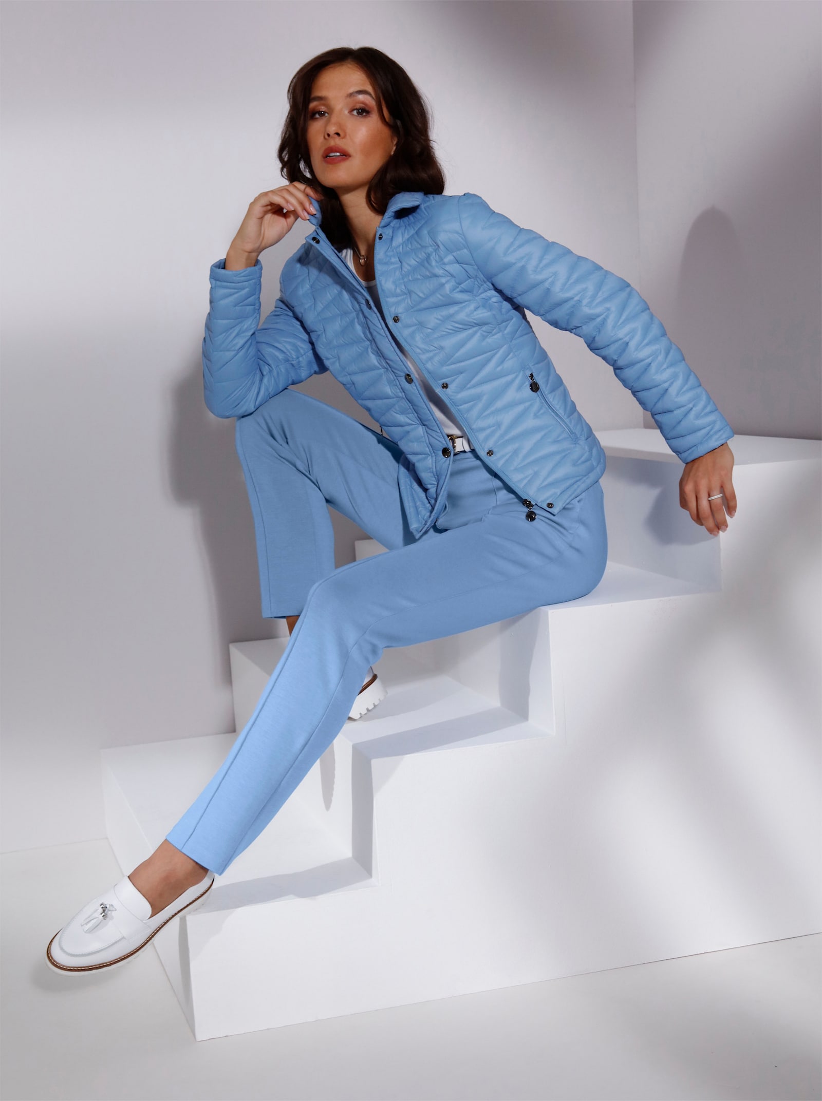 CREATION L PREMIUM Stretch-Hose mit abgesteppter Biese vorne - himmelblau