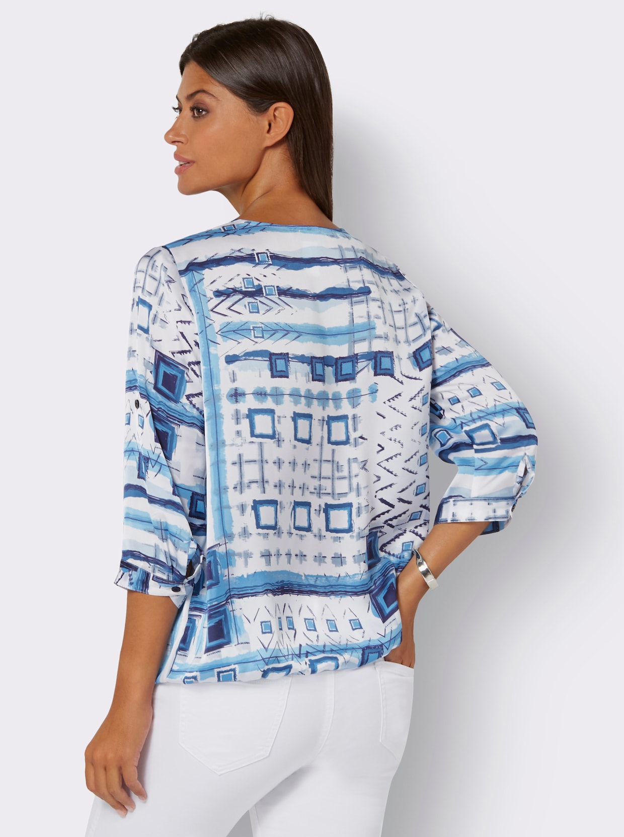 Blouse met print - ecru/marine geprint