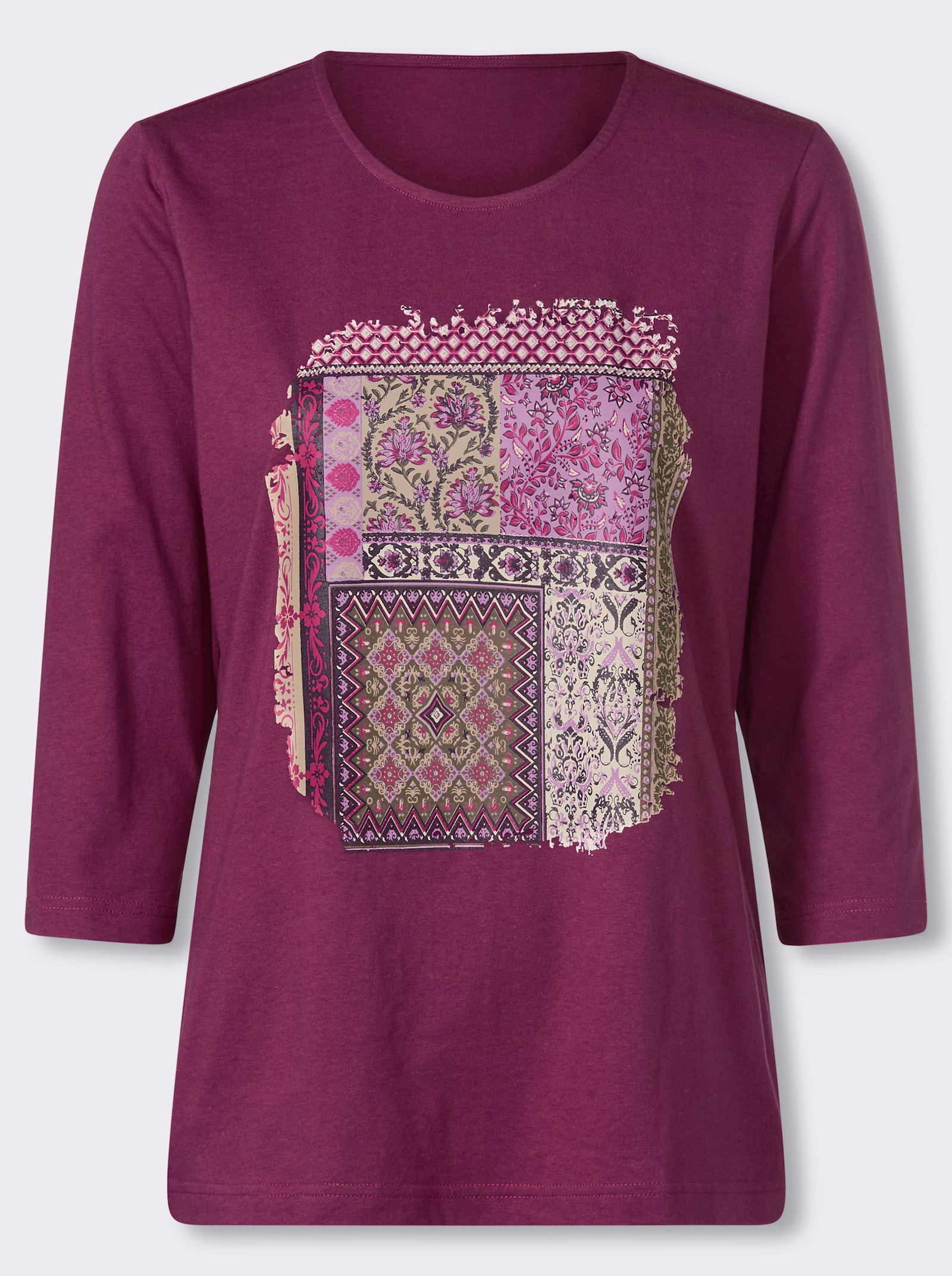 3/4-Arm-Shirt mit Patchwork-Muster - malve-traube