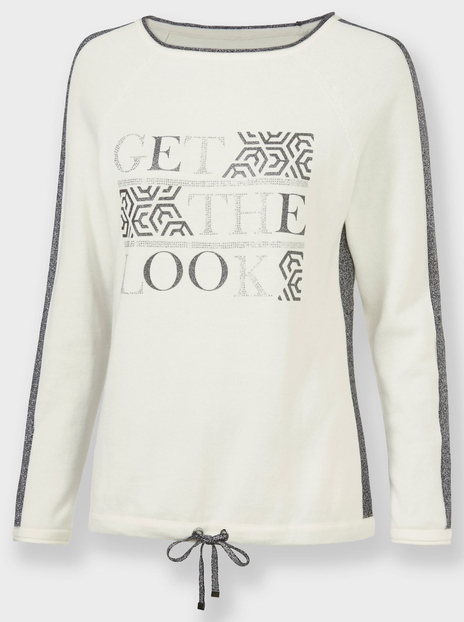 Pullover met contraststrepen opzij - wit/zwart gedessineerd