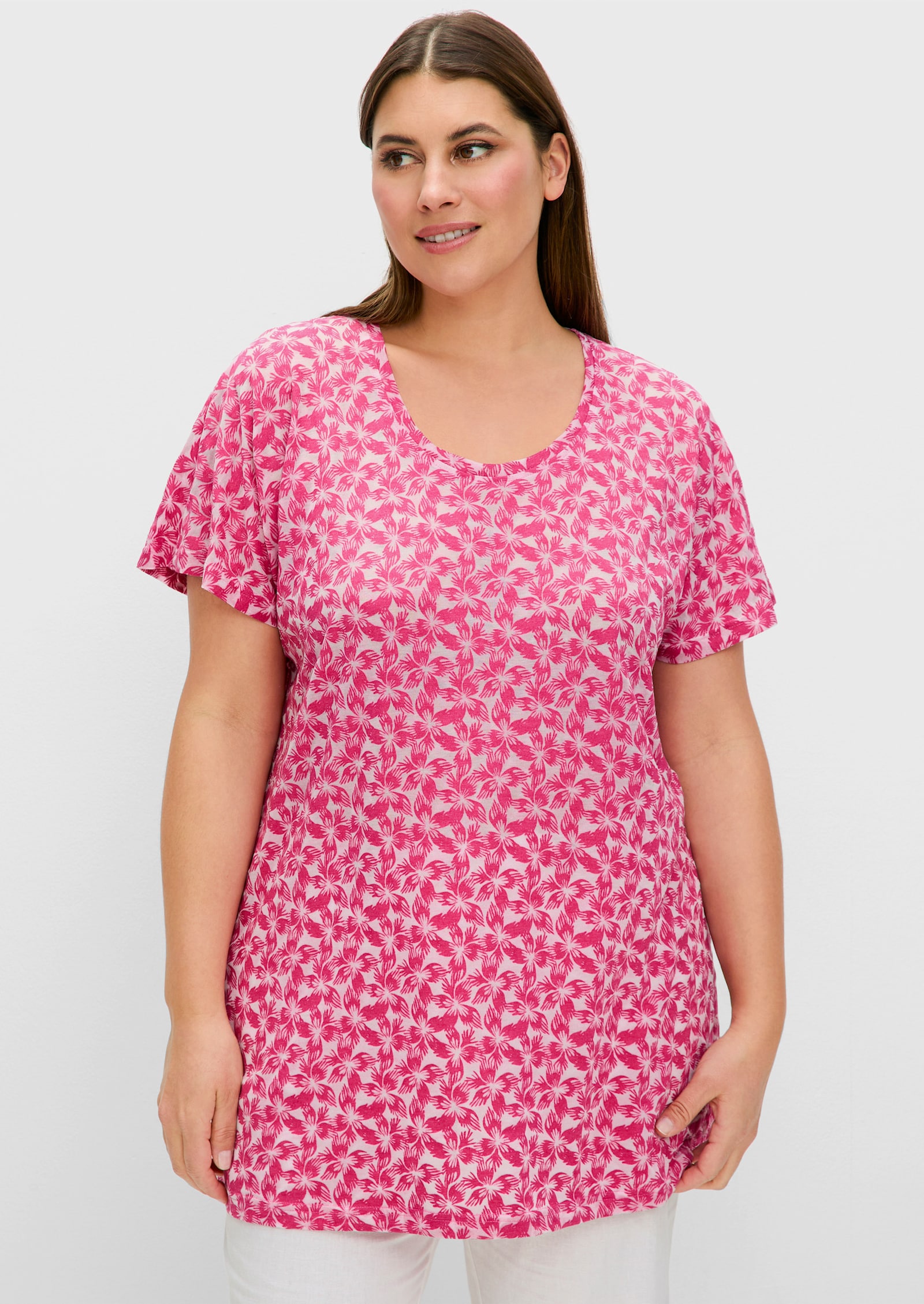 sheego Shirt met korte mouwen en etskantpatroon - fuchsia