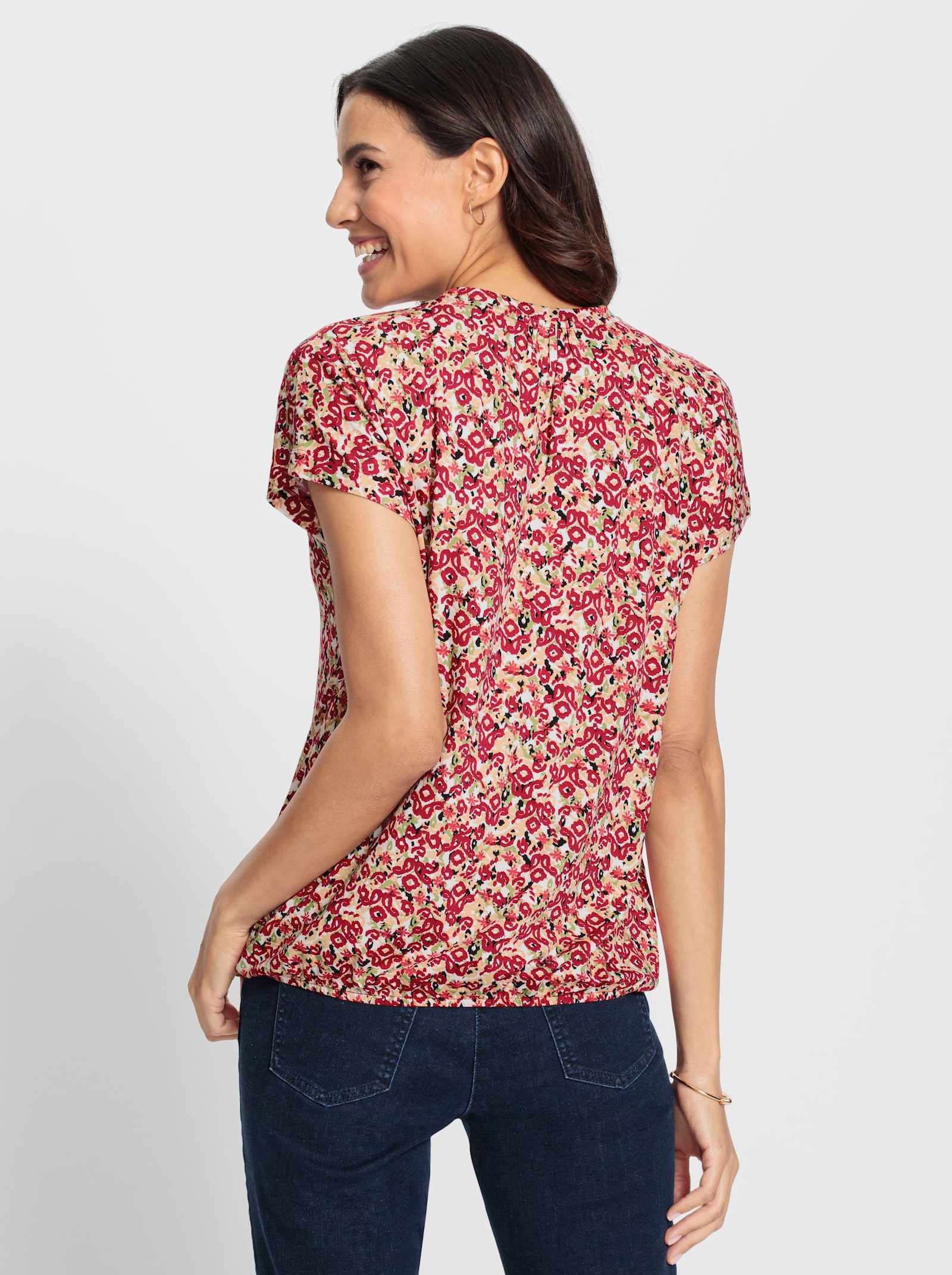 Print-Shirt mit Gummizug am Saum - erdbeere-lindgrün-bedruckt