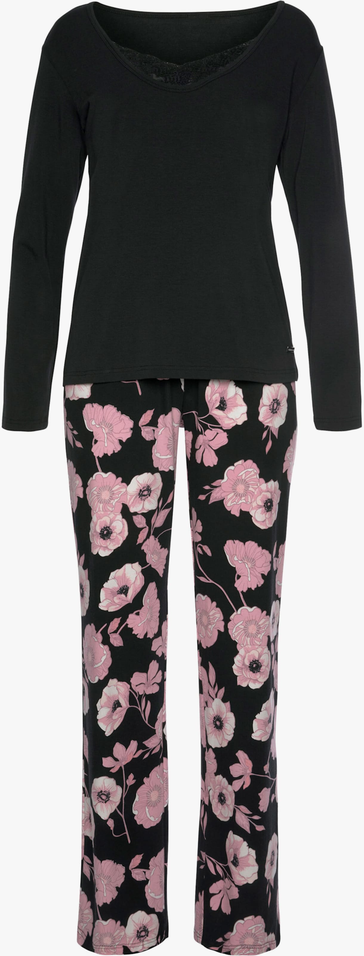 LASCANA Pyjama - schwarz-rosa-geblümt