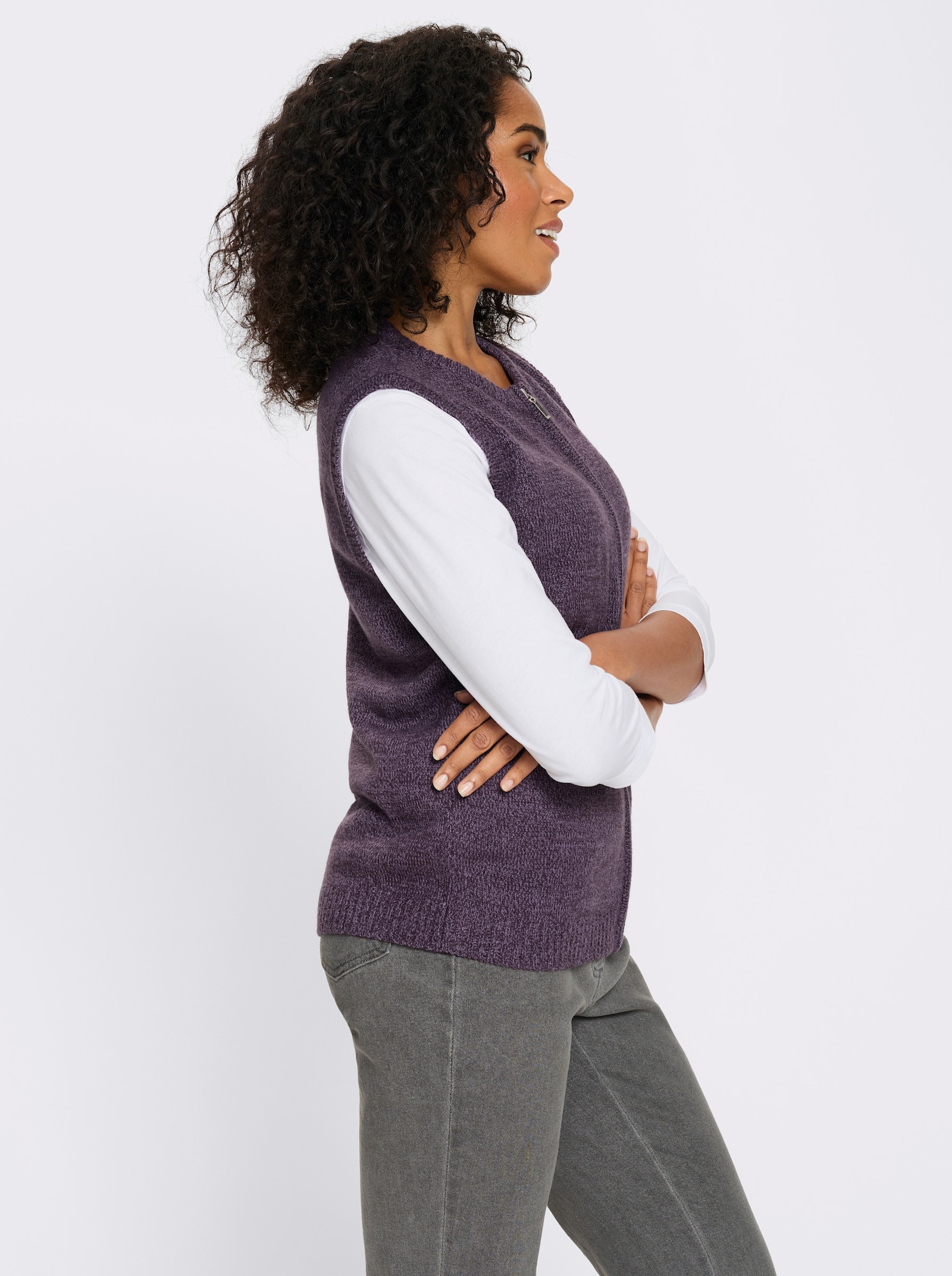 Pletená vesta z melanžové příze - fíková-lilková-melír