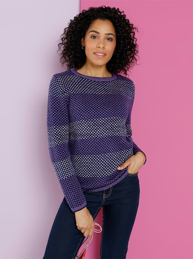 Langarm-Pullover - lila-marine-gemustert