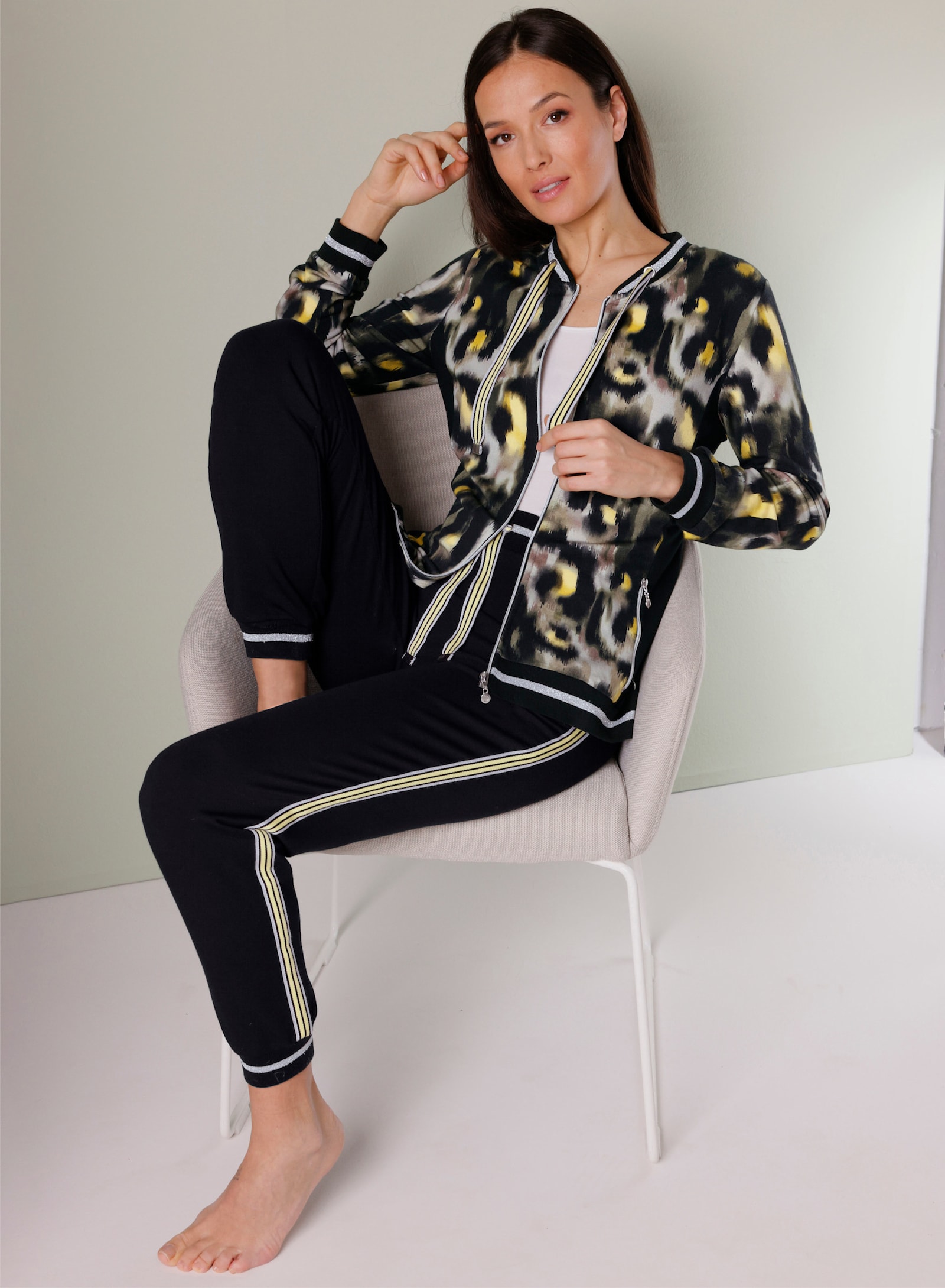 CREATION L PREMIUM Modal-Viskose-Jacke - hellgrau-zitrone-bedruckt