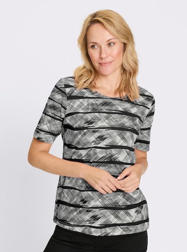 Kurzarmshirt - schwarz-ecru-bedruckt