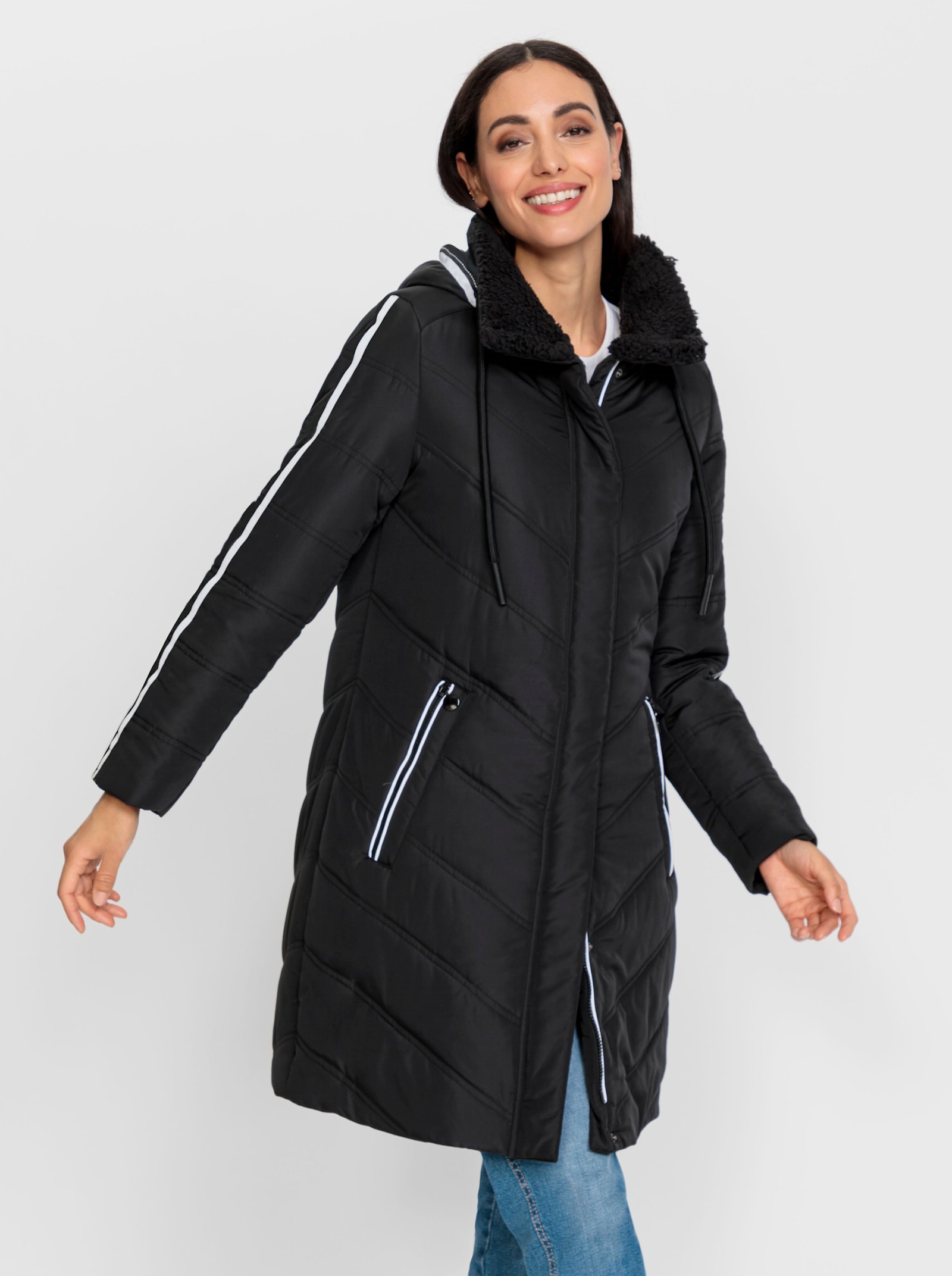 heine Steppmantel mit Teddy-Fleece innen - schwarz