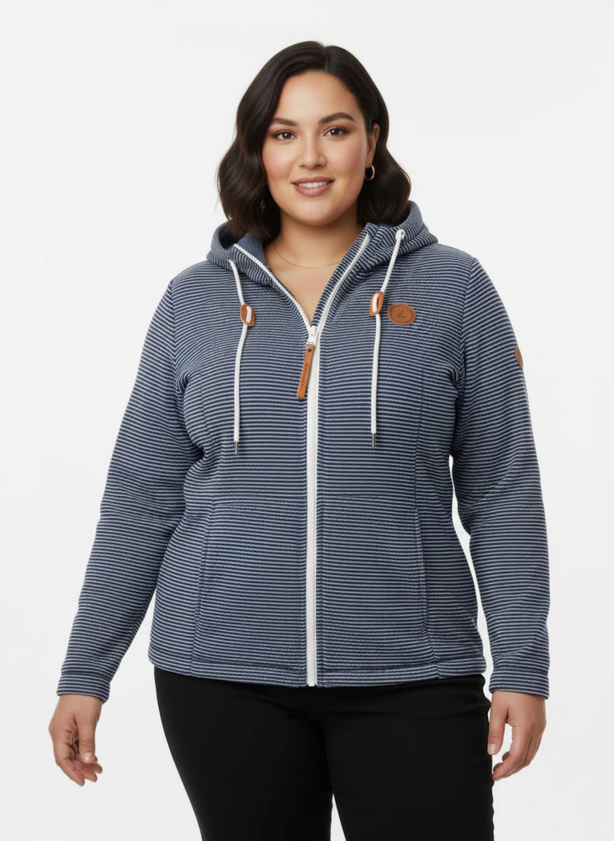 Fleecejacke mit Nahttaschen - dunkelblau-ecru-geringelt