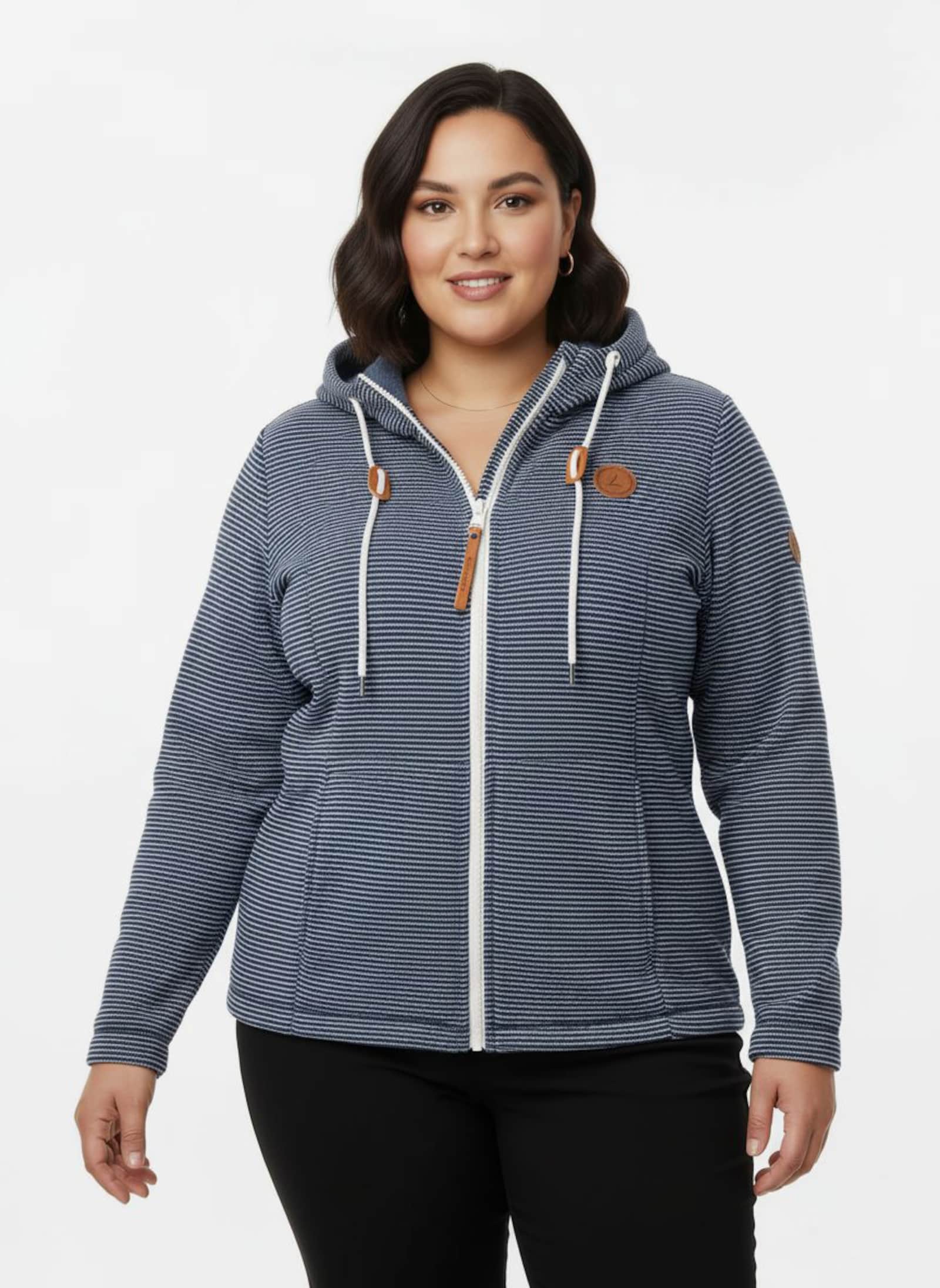 Fleecejacke mit Nahttaschen - dunkelblau-ecru-geringelt