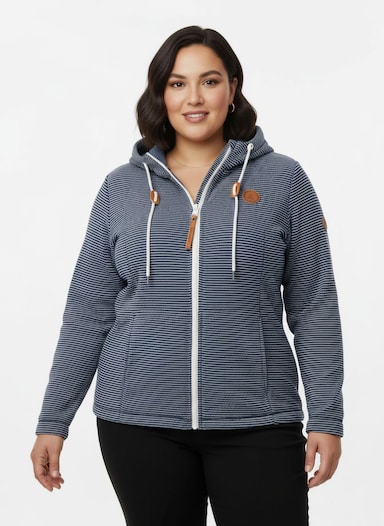 Fleecejacke mit Nahttaschen - dunkelblau-ecru-geringelt