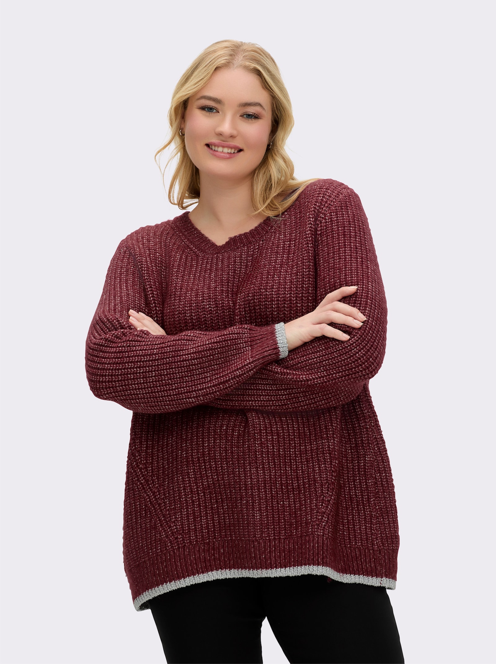 sheego Pullover im Rippstrick - burgund