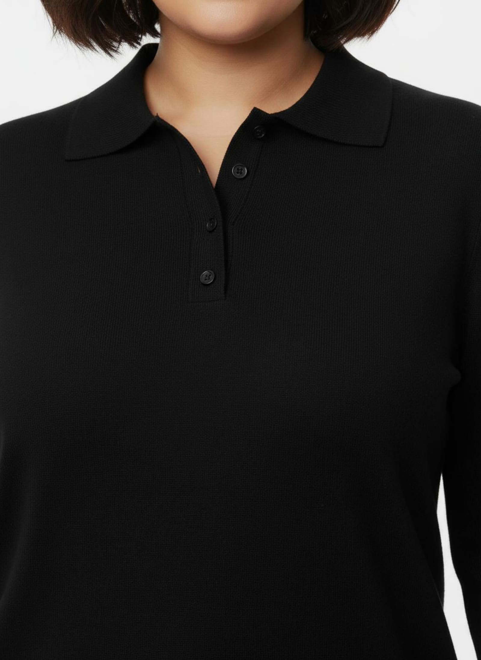 Polopullover mit kurzer Knopfleiste - schwarz