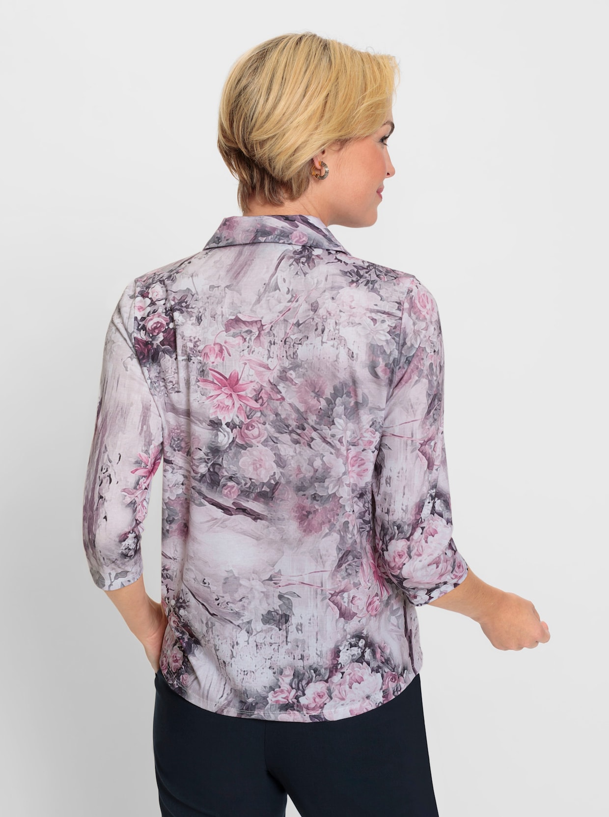 Poloshirt - roze/steengrijs bedrukt