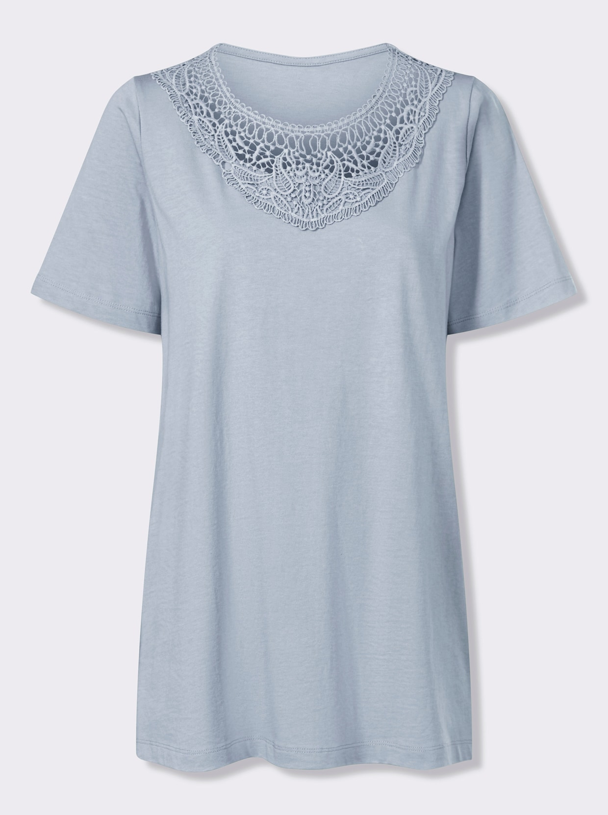Longshirt mit Spitzeneinsatz - hellblau
