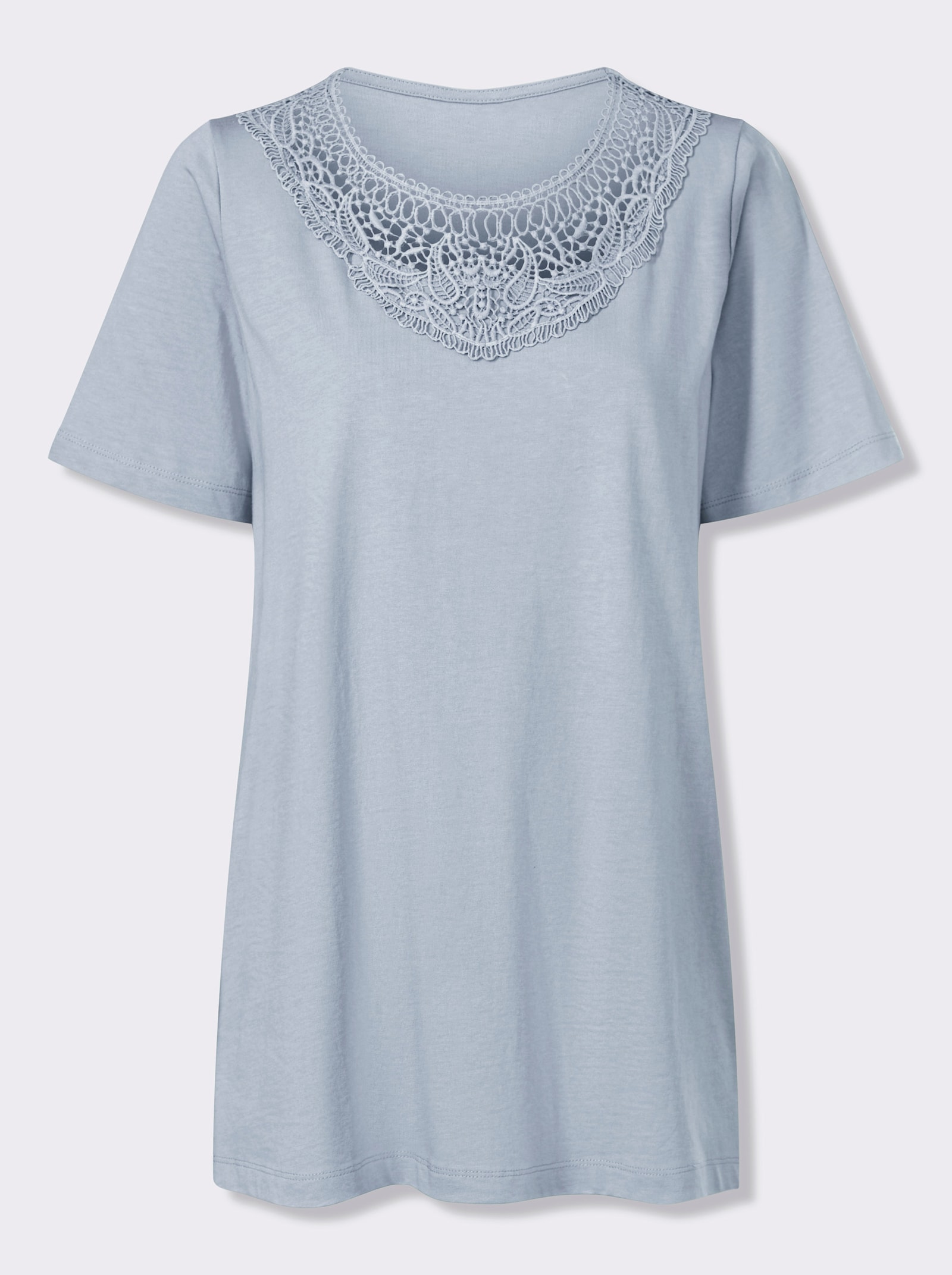 Longshirt mit Spitzeneinsatz - hellblau