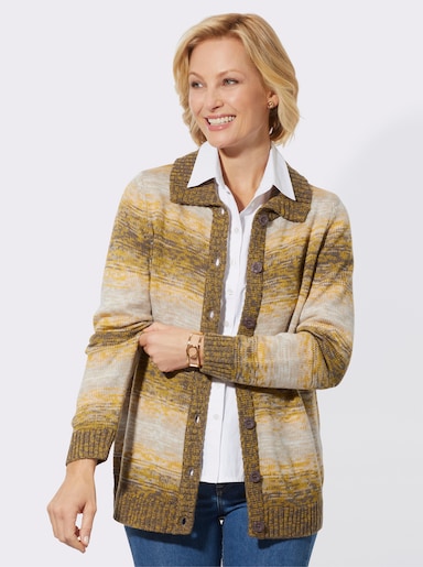Strickjacke im Farbverlauf - ocker-dunkeltaupe-geringelt