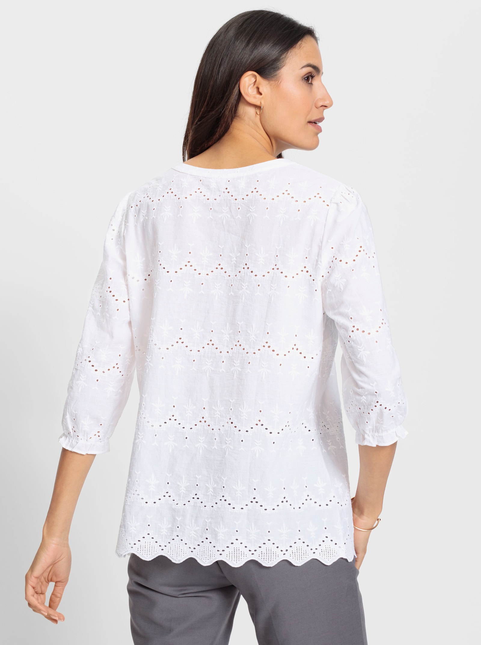Katoenen blouse met ajourwerk - wit
