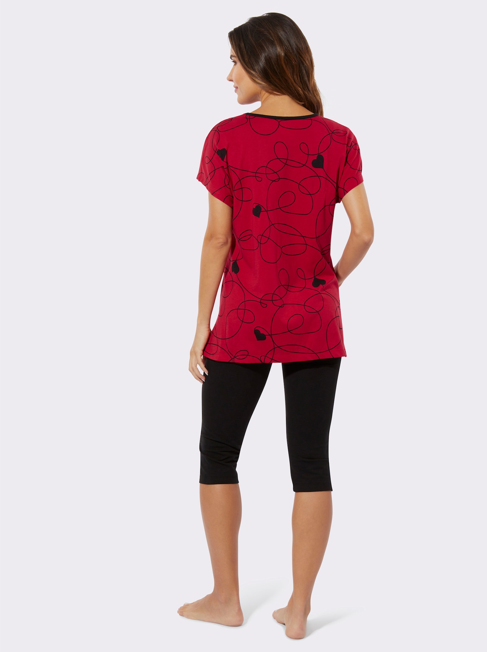 Capri pyžamo, dlhé tričko+legíny - Čierna – červená