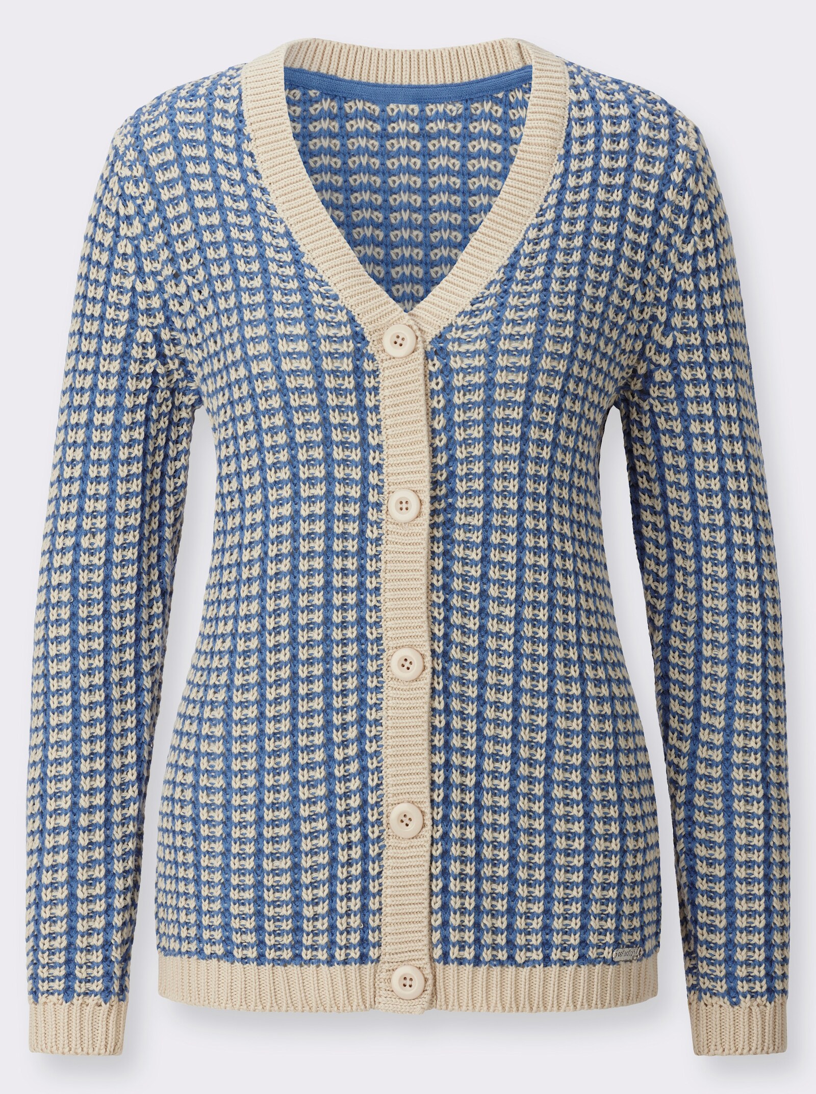 Strickjacke in zweifarbiger Melange-Optik - mittelblau-sand-gemustert