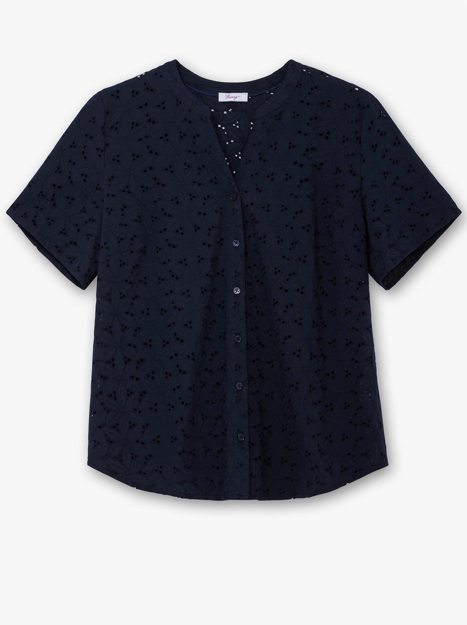 sheego Kurzarmbluse aus Lochspitze - tiefblau