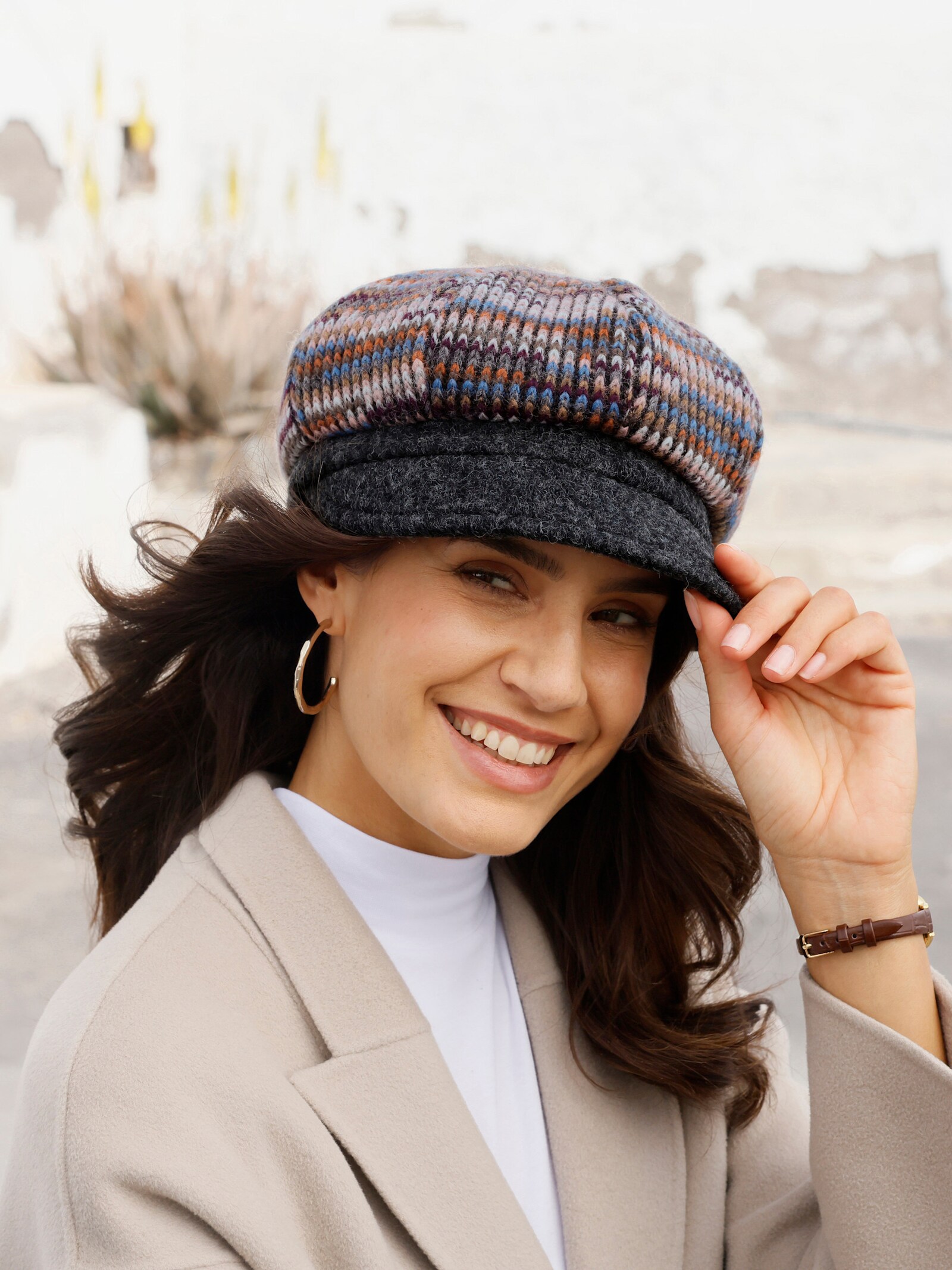 Ballonmütze mit Gummizug - grau-gemustert