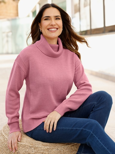 Rollkragenpullover mit Perlfang-Muster - altrosa