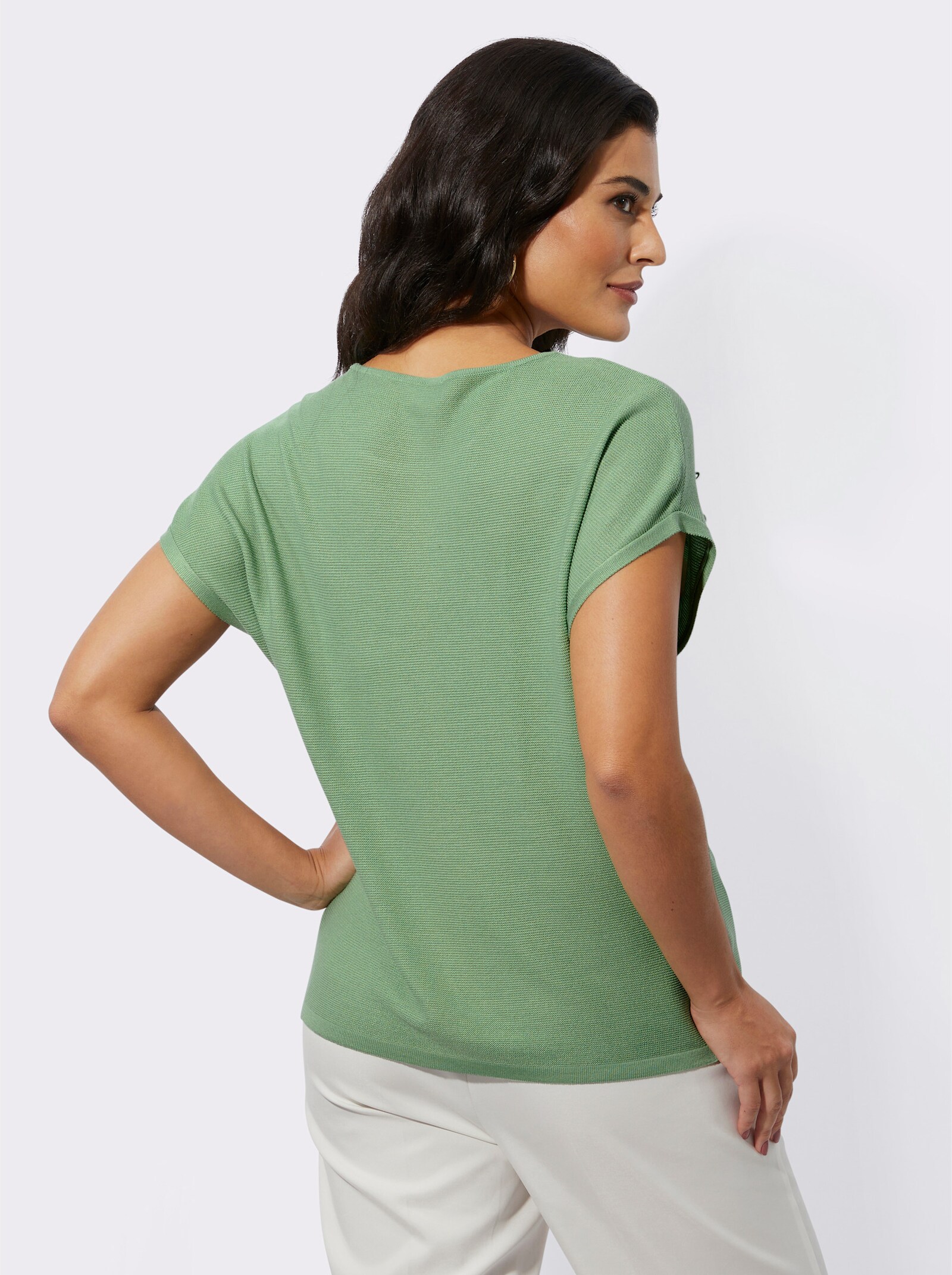 Kurzarmpullover im wertigen Material-Mix - eucalyptus