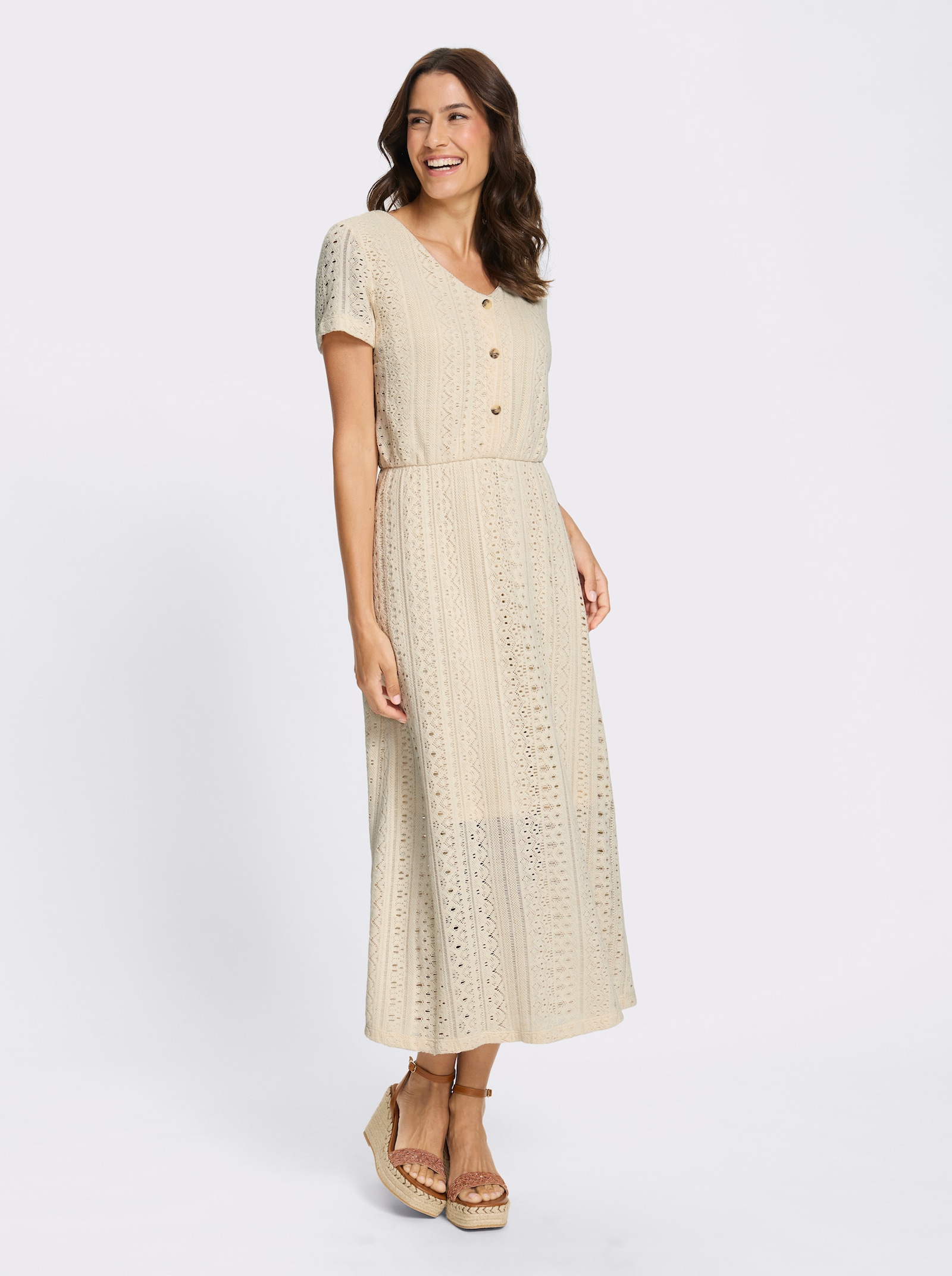 Jerseykleid im Häkel-Look - champagner