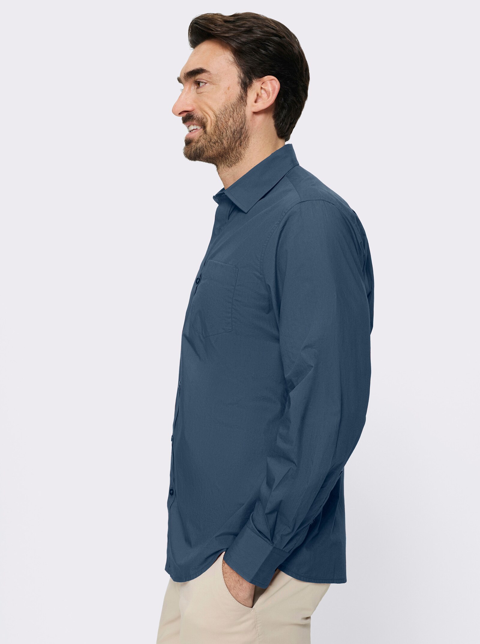 Catamaran Langarmhemd mit Brusttasche - rauchblau