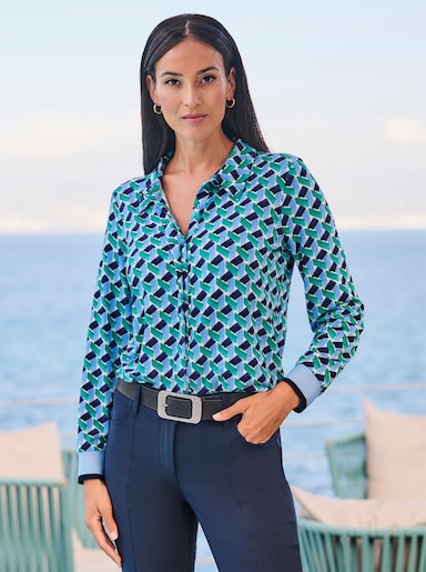 heine Druckbluse - himmelblau-grün-bedruckt