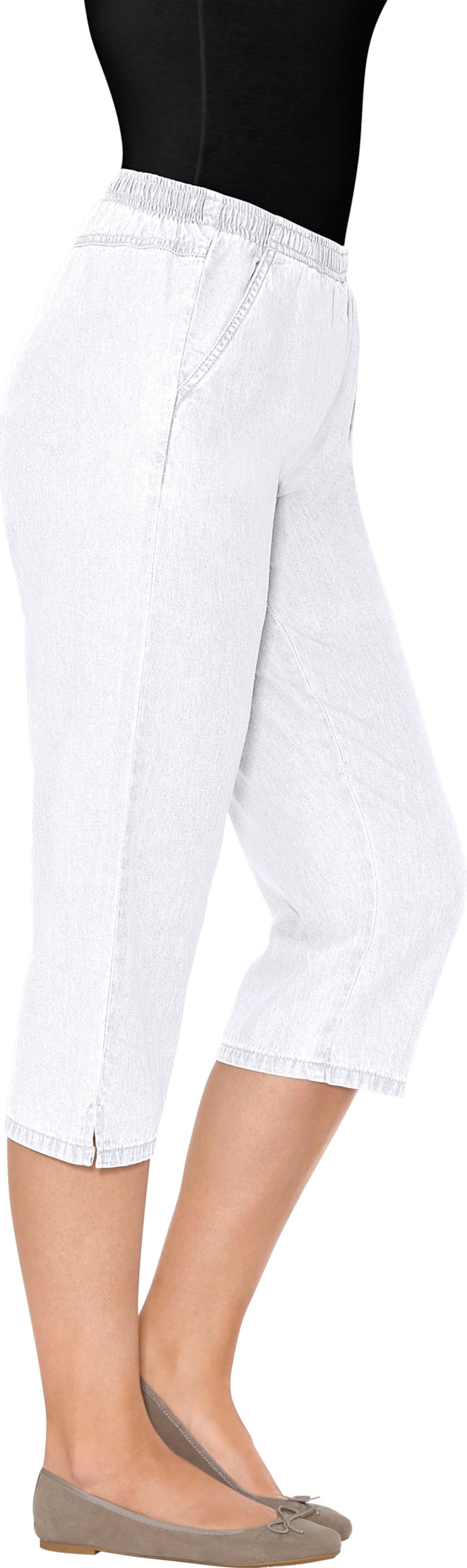 Taschen und günstig Kaufen-Caprijeans in weiß von heine. Caprijeans in weiß von heine <![CDATA[Lässige Capri-Jeans in leichter Baumwoll-Qualität. Der rückwärtige Sattel sorgt für eine gute Passform. Mit Taschen und Fußschlitzen.]]>. 