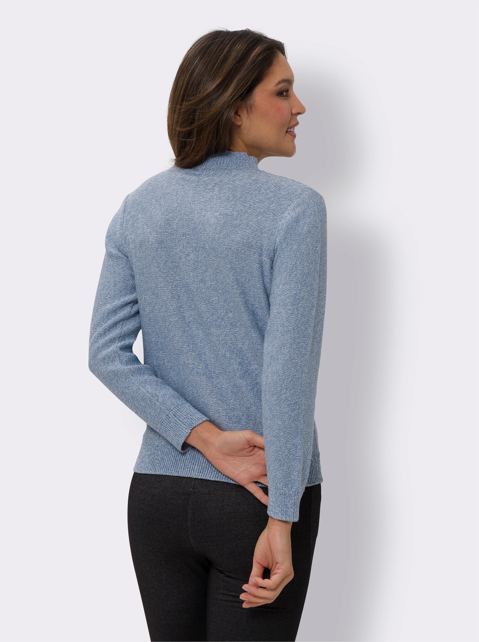 Langarm-Pullover in Melange-Optik - bleu-ecru-meliert