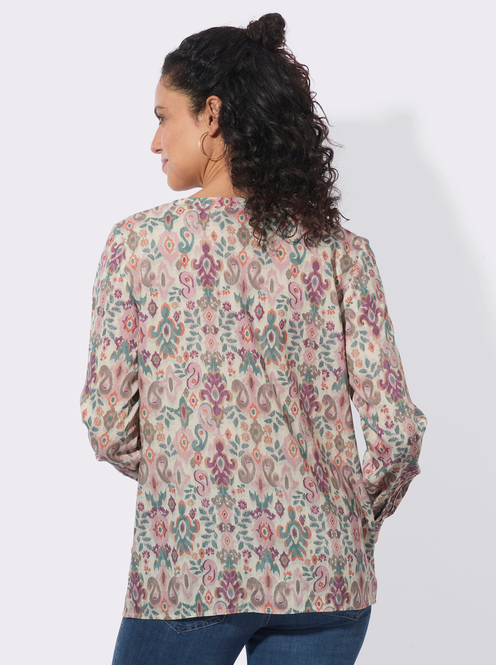 Druckbluse in Schlupfform - champagner-jade-bedruckt