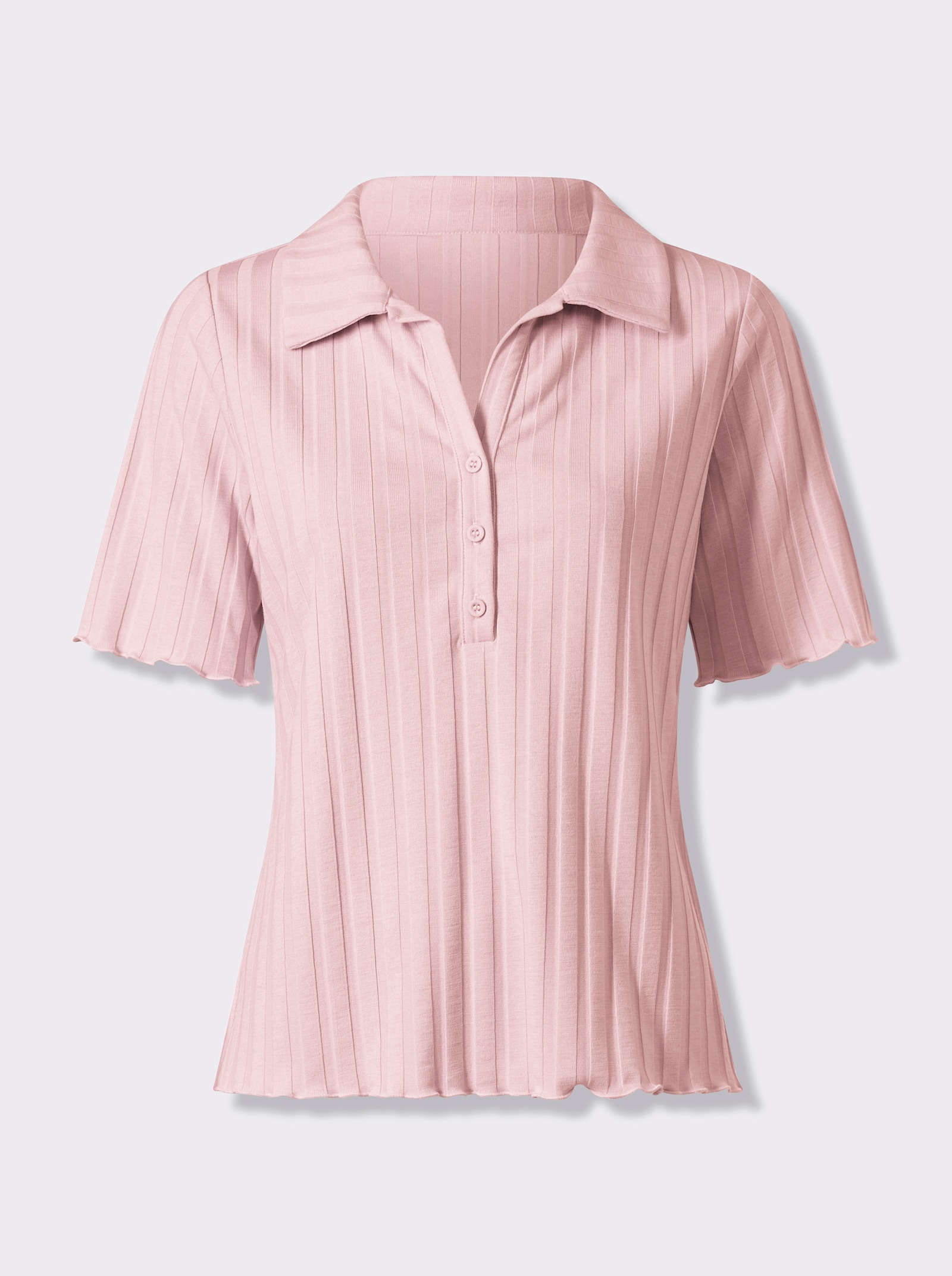 heine Kurzarmshirt mit Wellenkanten - hellrosé