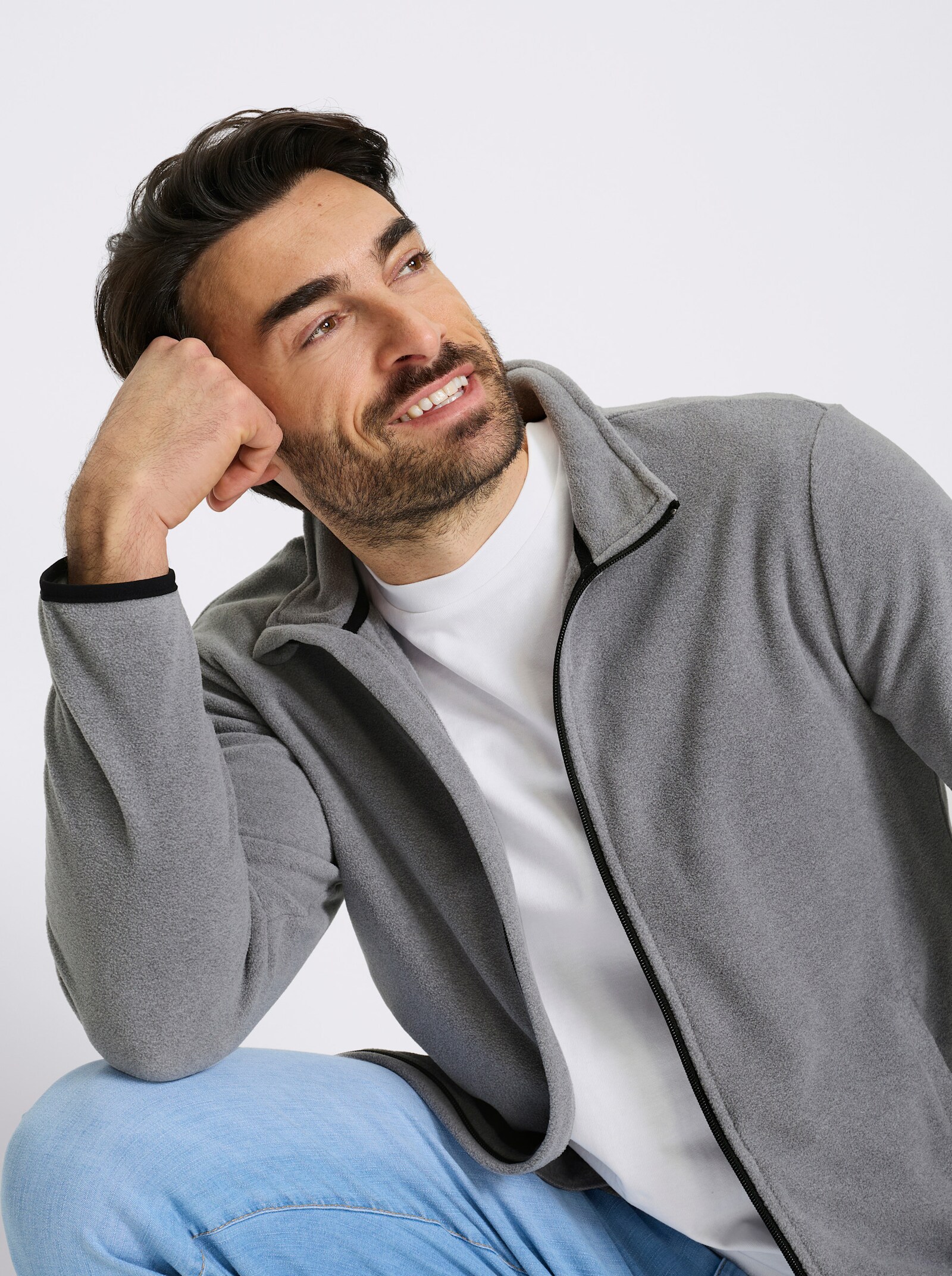 Catamaran Fleecejacke - grau-meliert + schwarz