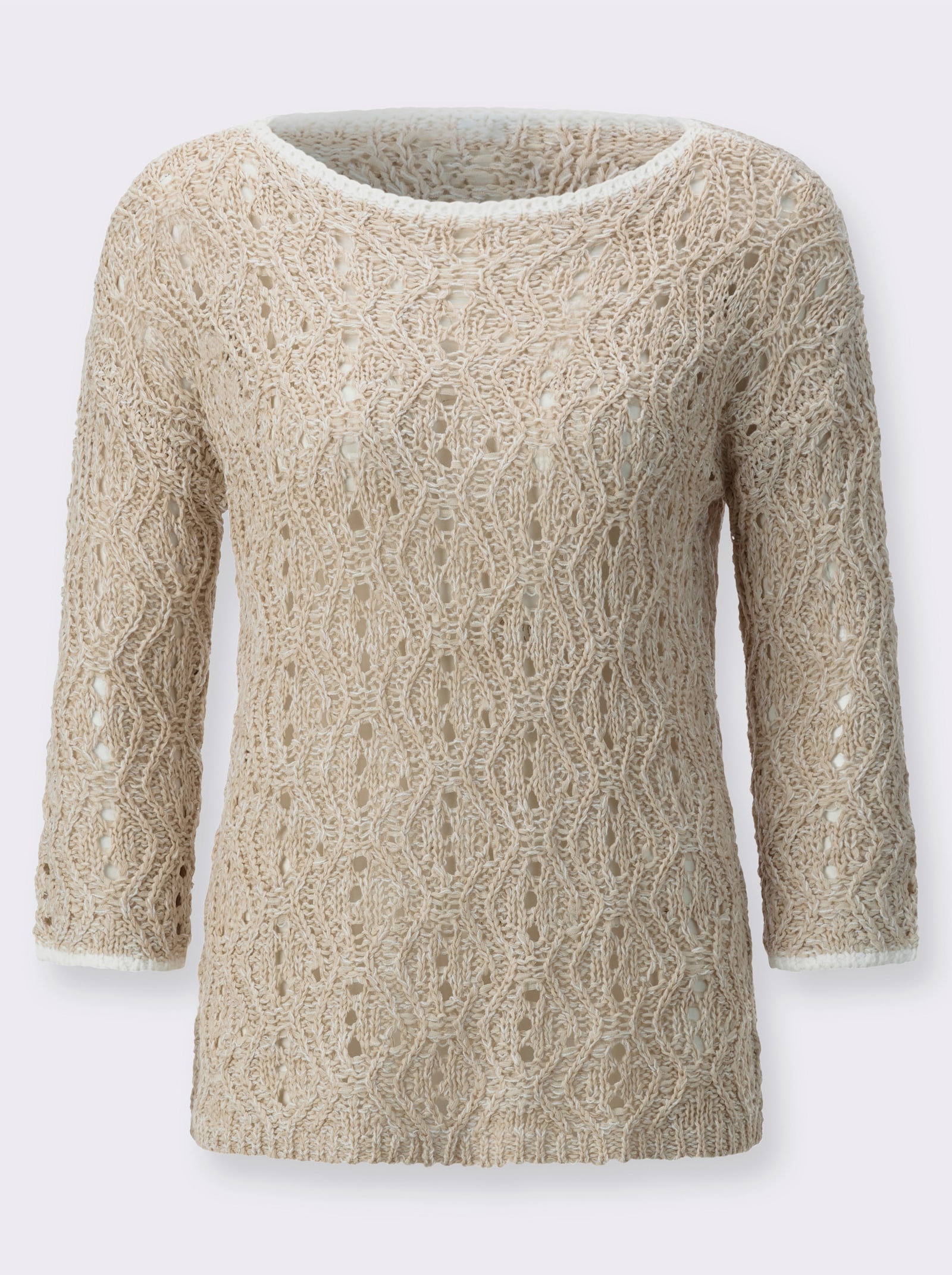 Pull ajouré avec encolure en U - sable-écru