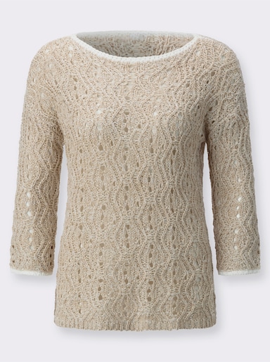 Ajourpullover mit U-Boot-Ausschnitt - sand-ecru