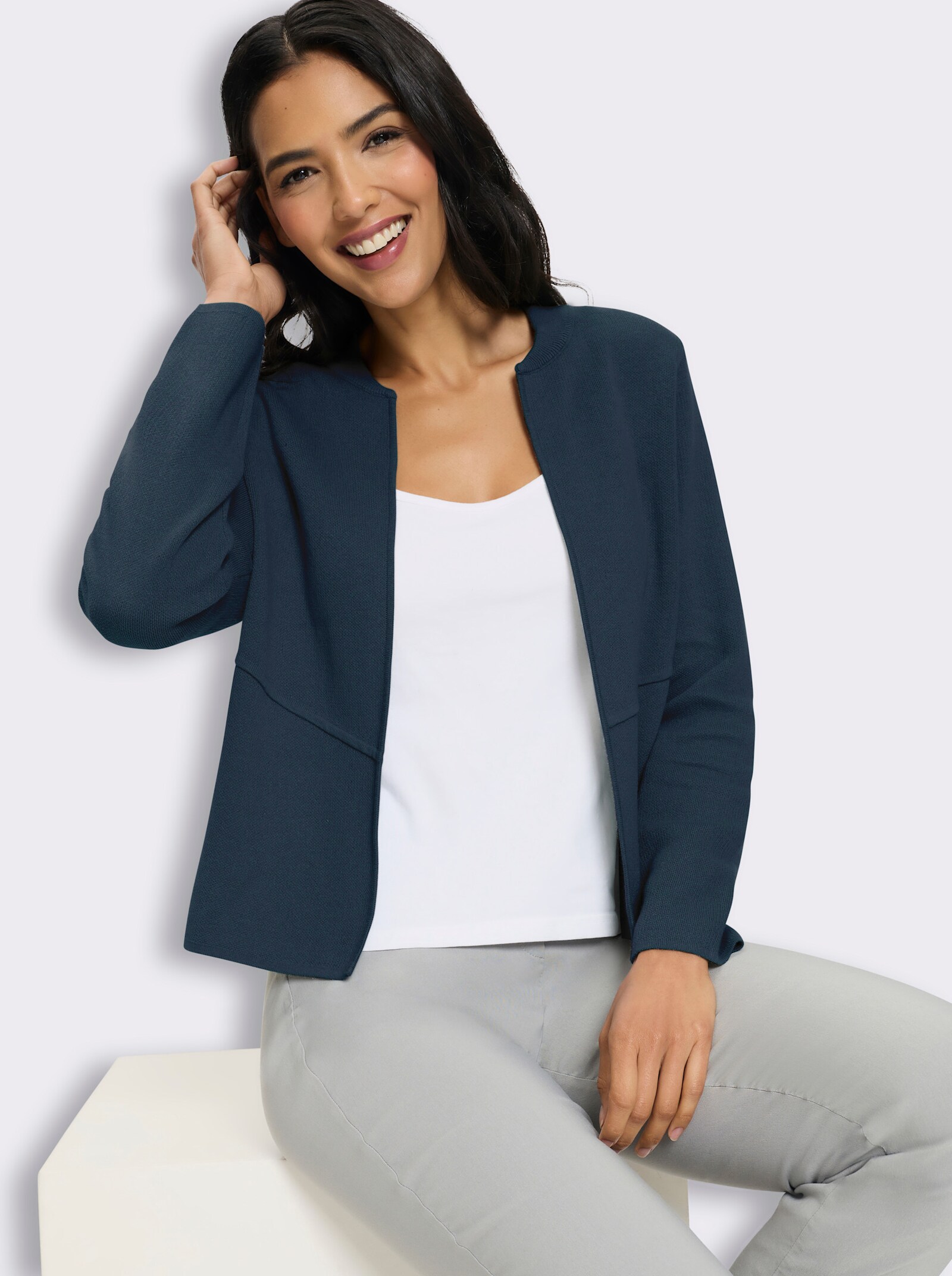 Strickjacke im Jaquard-Dessin - dunkelblau