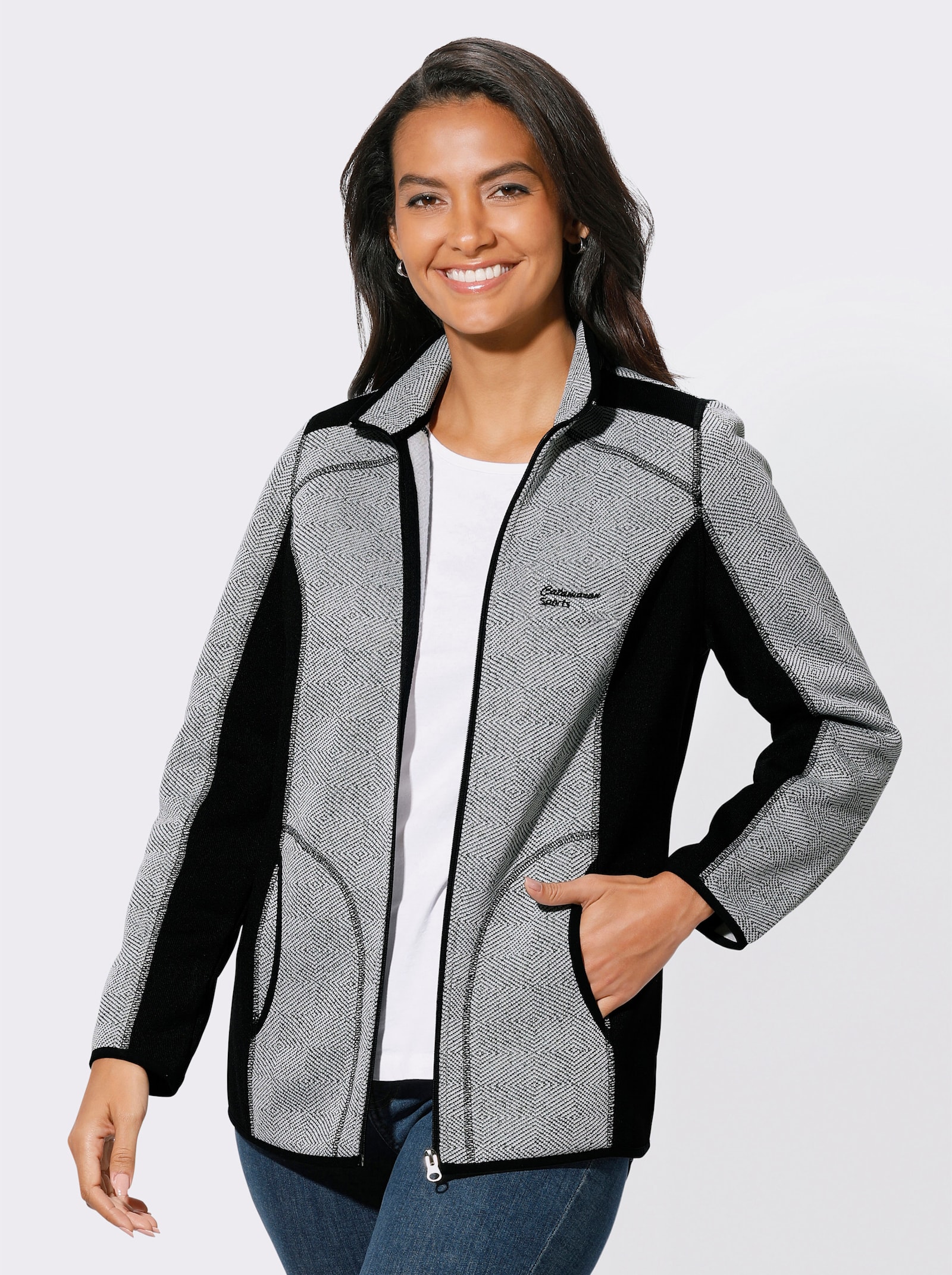 Catamaran Sports Strickfleecejacke mit Kontrasteinsätzen - anthrazit-weiß