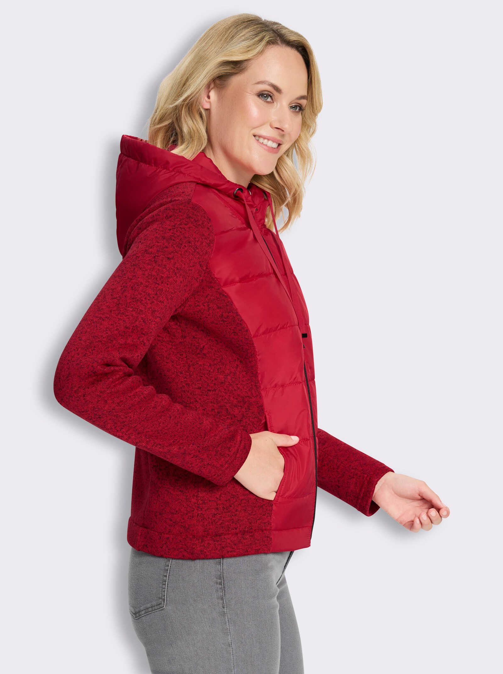Strickfleecejacke mit gestepptem Web-Einsatz - erdbeere-meliert