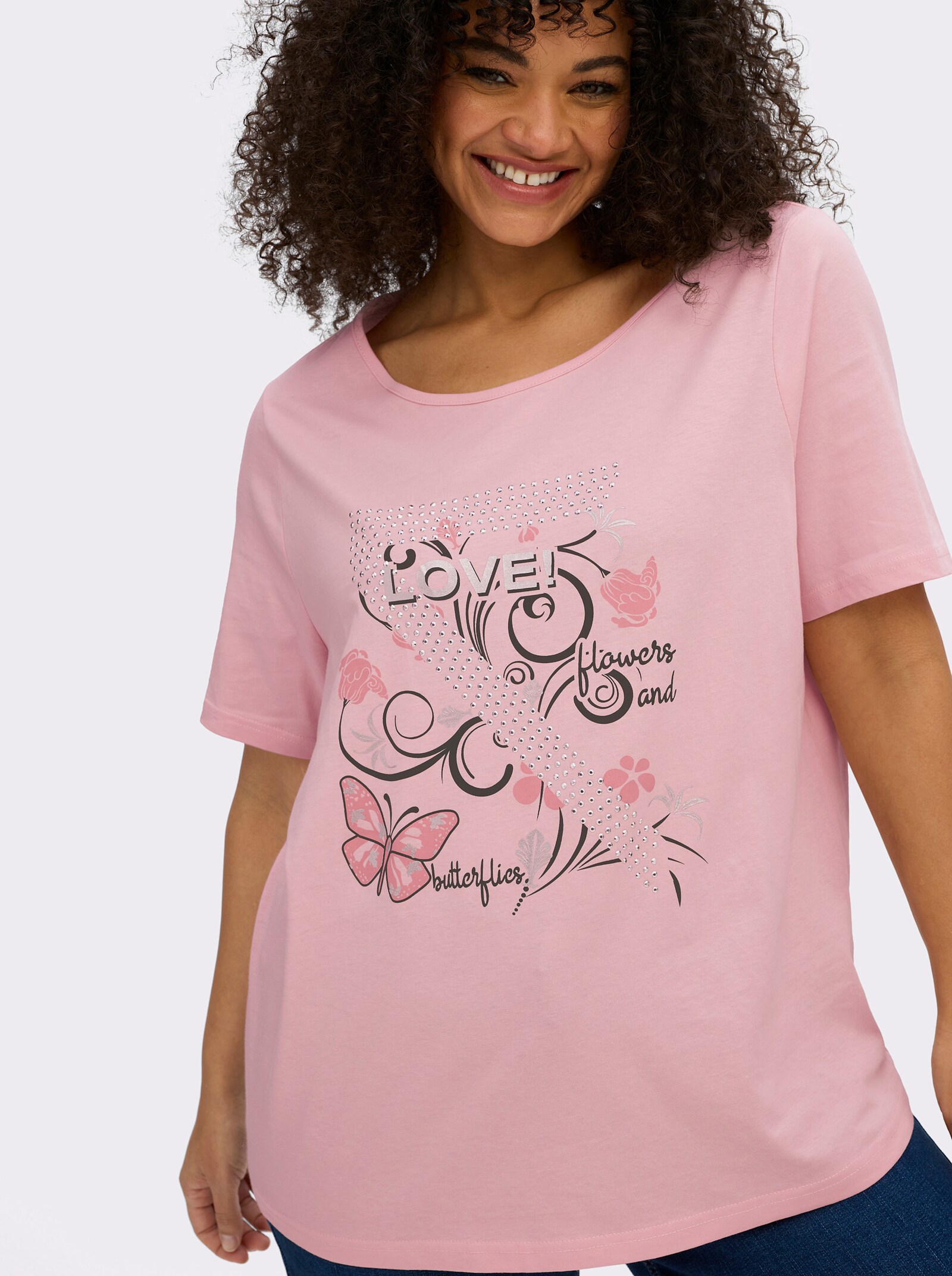 T-Shirt mit Schmetterlings-Druck - rosé