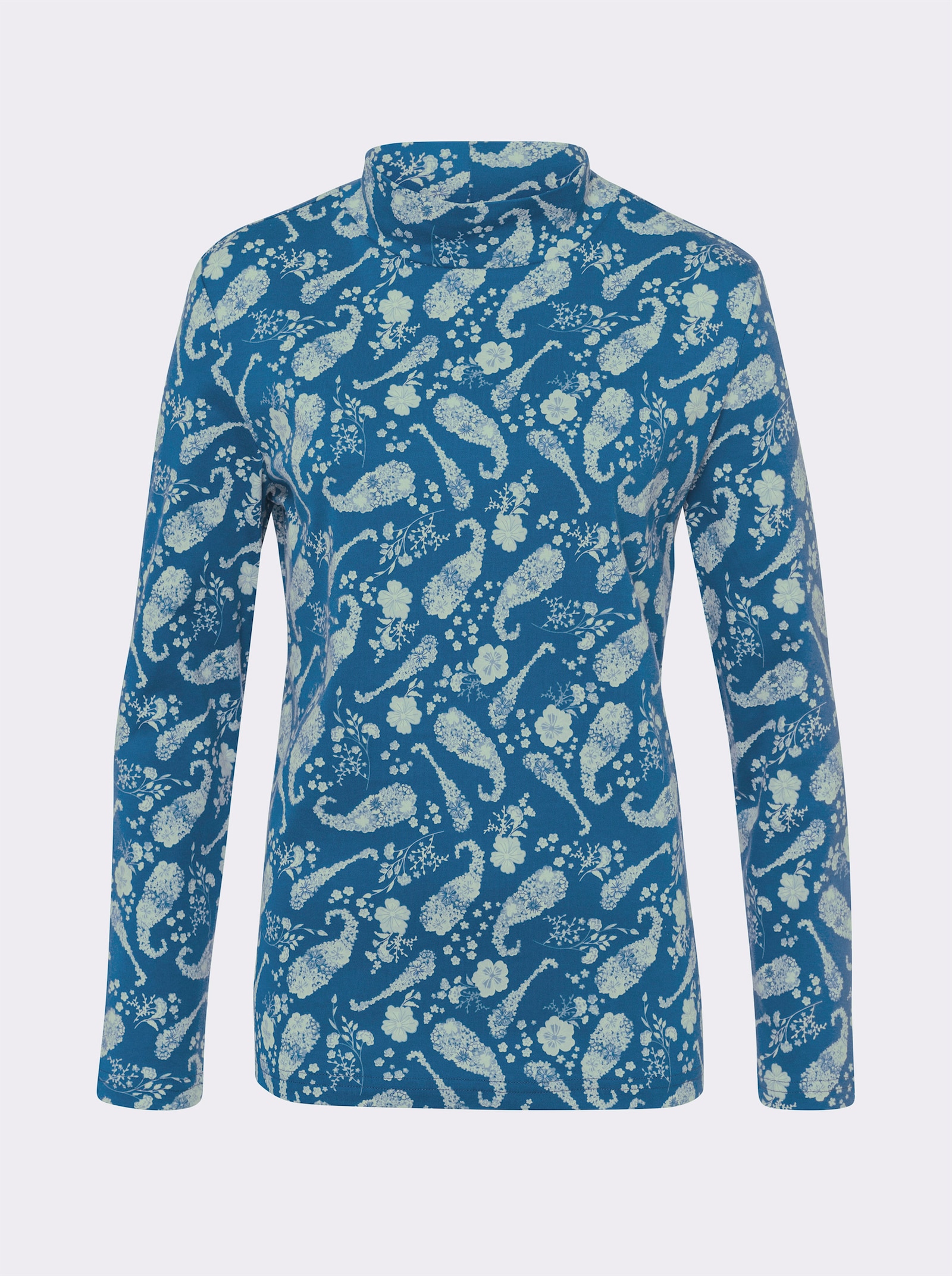 Sweatshirt i interlock-material - topas-kalkmint-med tryck